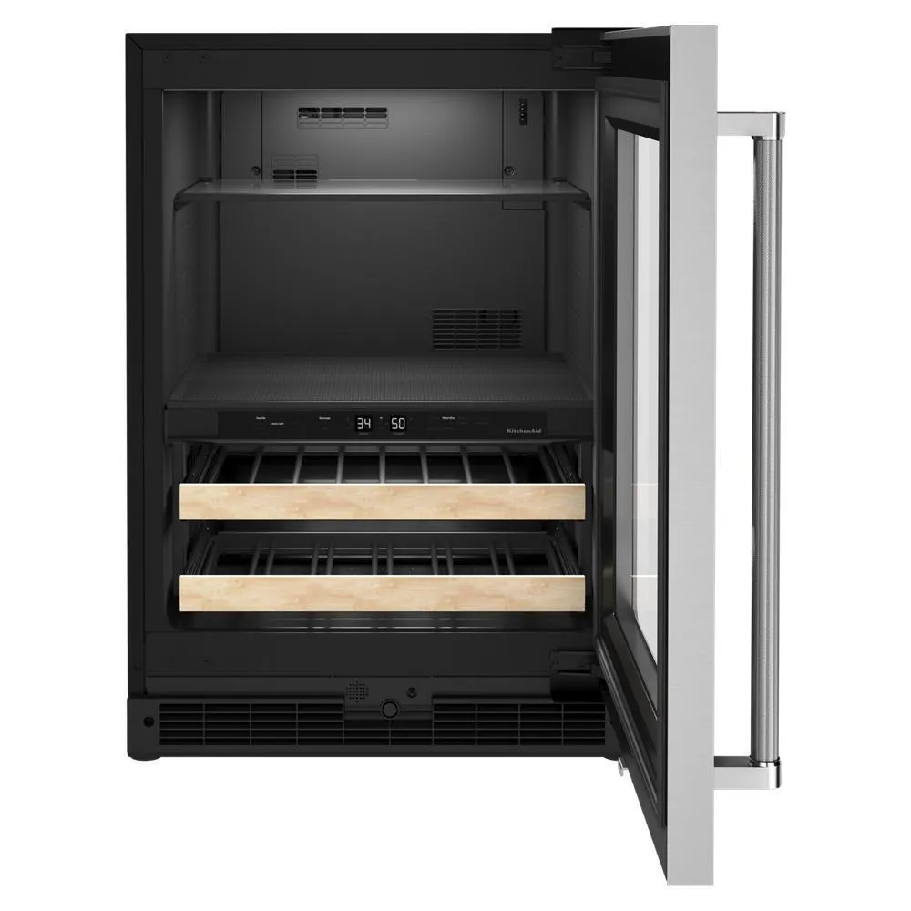 Kitchenaid KUBR214KSB 24" Beverage Center with Glass Door and Wood-Front Racks