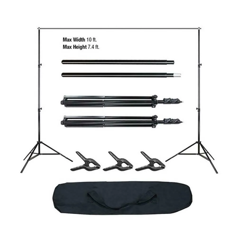 KSHX PRO™ 10ft Adjustable Photography Studio Background Stand Kit w/ Backdrop Crossbar