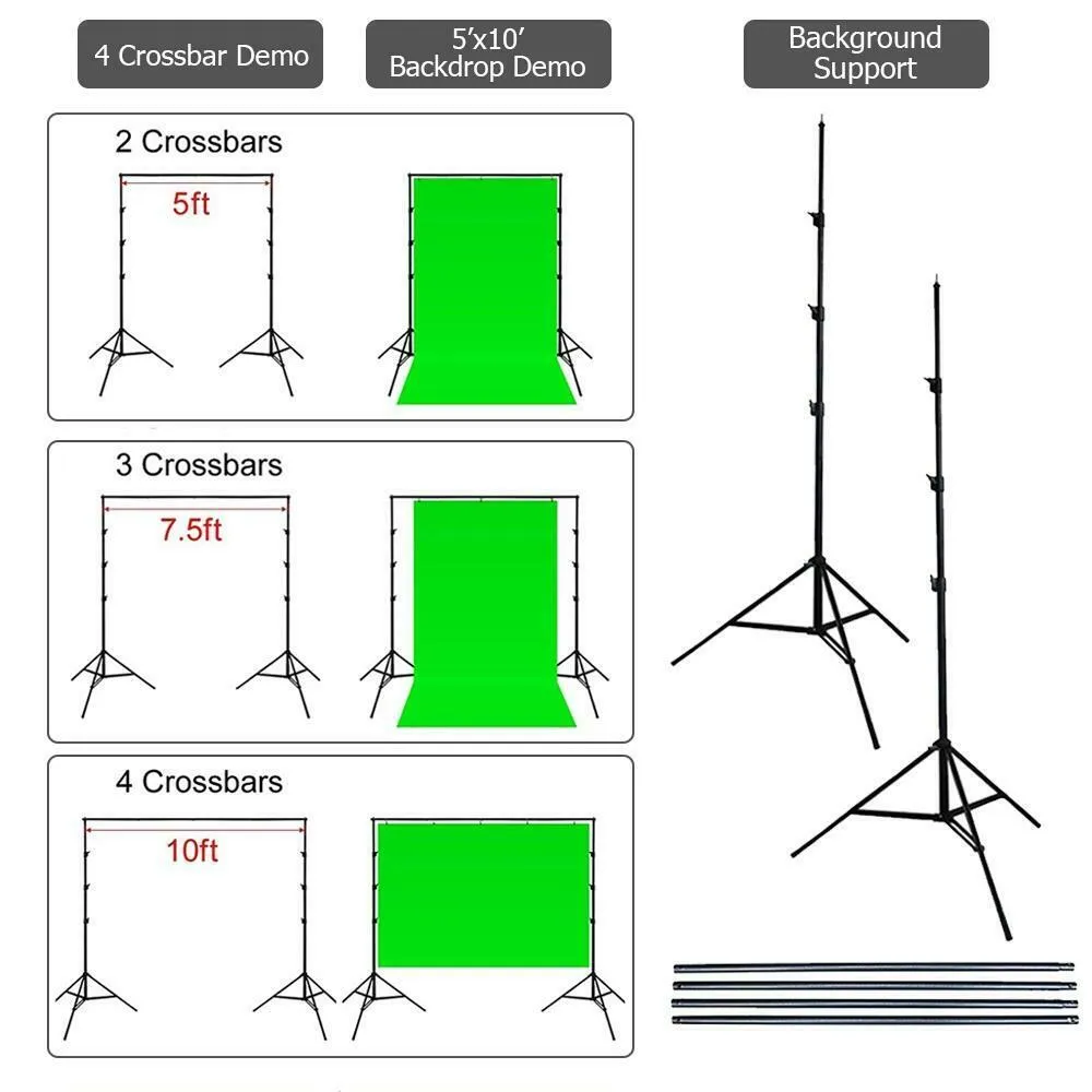 KSHX PRO™ 10ft Adjustable Photography Studio Background Stand Kit w/ Backdrop Crossbar