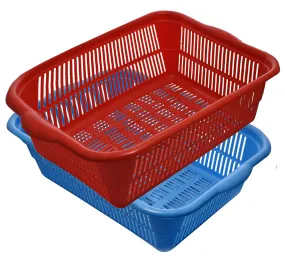 Kuber Industries 2 Pieces Plastic Kitchen Dish Rack Drainer Vegetables and Fruits Basket Dish Rack Multipurpose Organizers,Large Size,Blue & Red