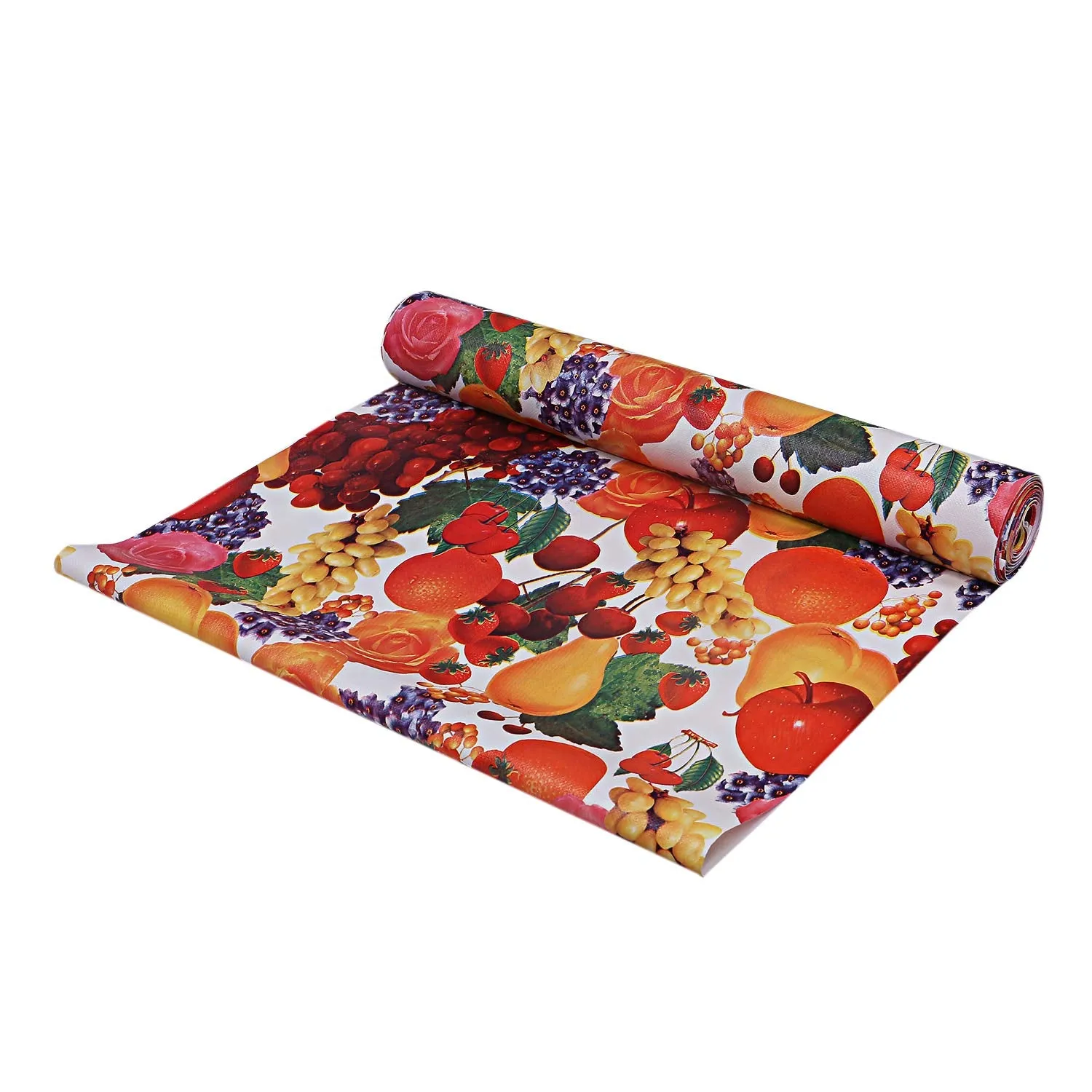 Kuber Industries Kitchen Drawer/Cabinet Shelf Mat|Friut & Flower Print with PVC Material|Adjustable Size 10 Mtr Roll (Cream)-CTKTC013554, Polyvinyl Chloride