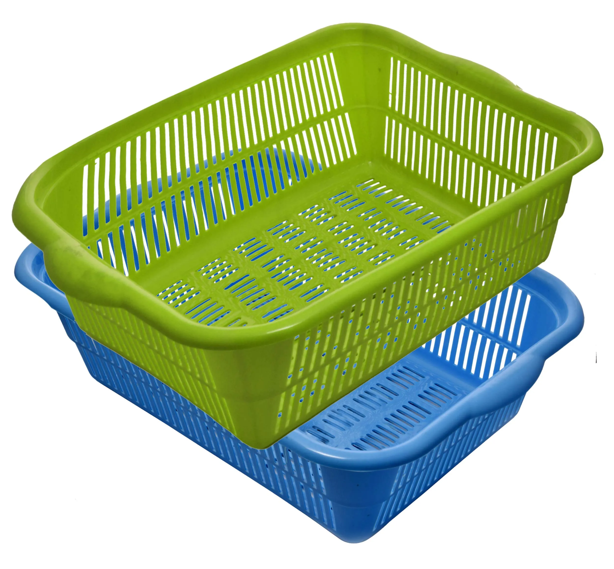 Kuber Industries Plastic 2 Pieces Kitchen Small Size Vegetables and Fruits Washing Basket Multipurpose Organizers (Green & Blue)-KUBERMART607