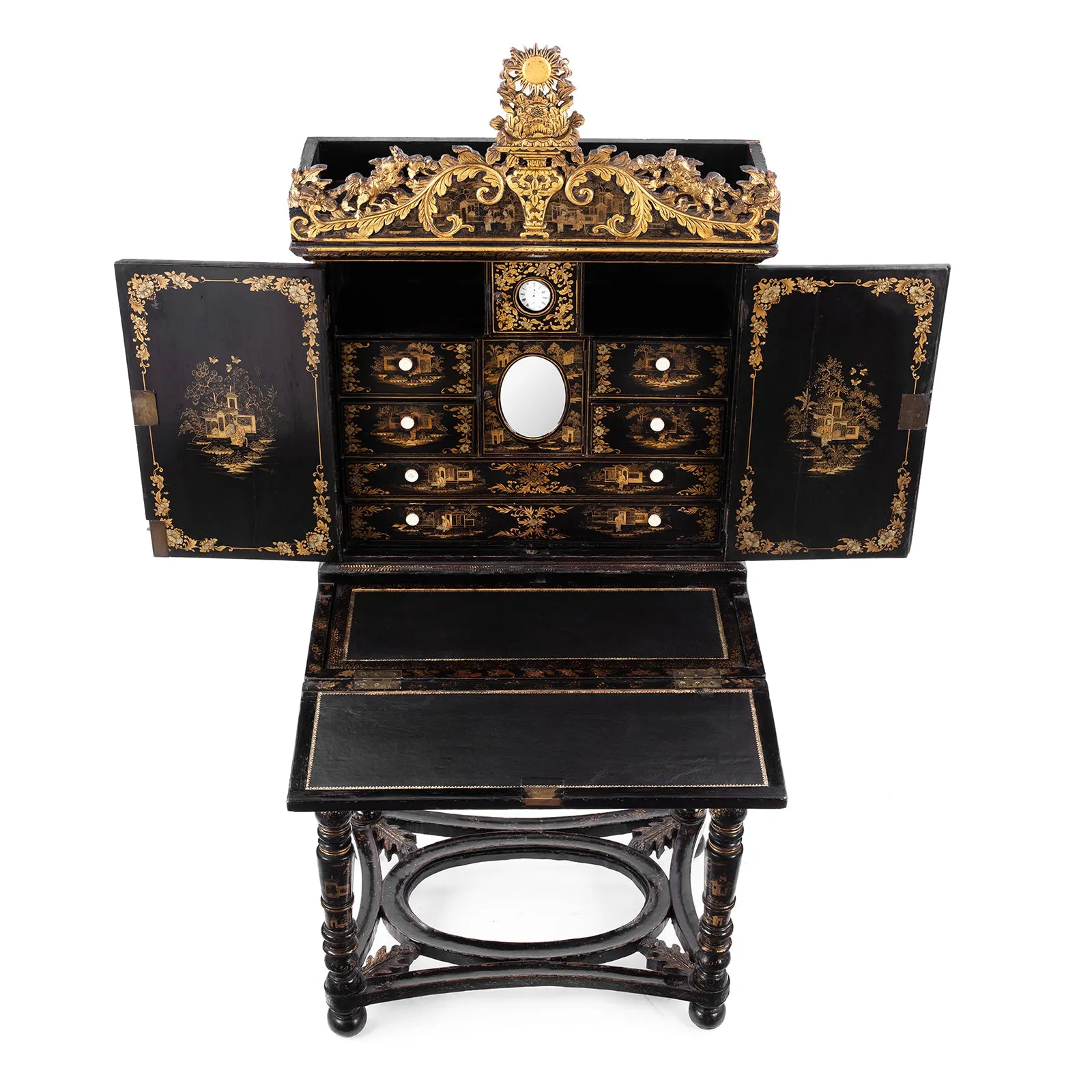 Lacquered Canton Export Bonheur De Jour Cabinet - Ca 1830