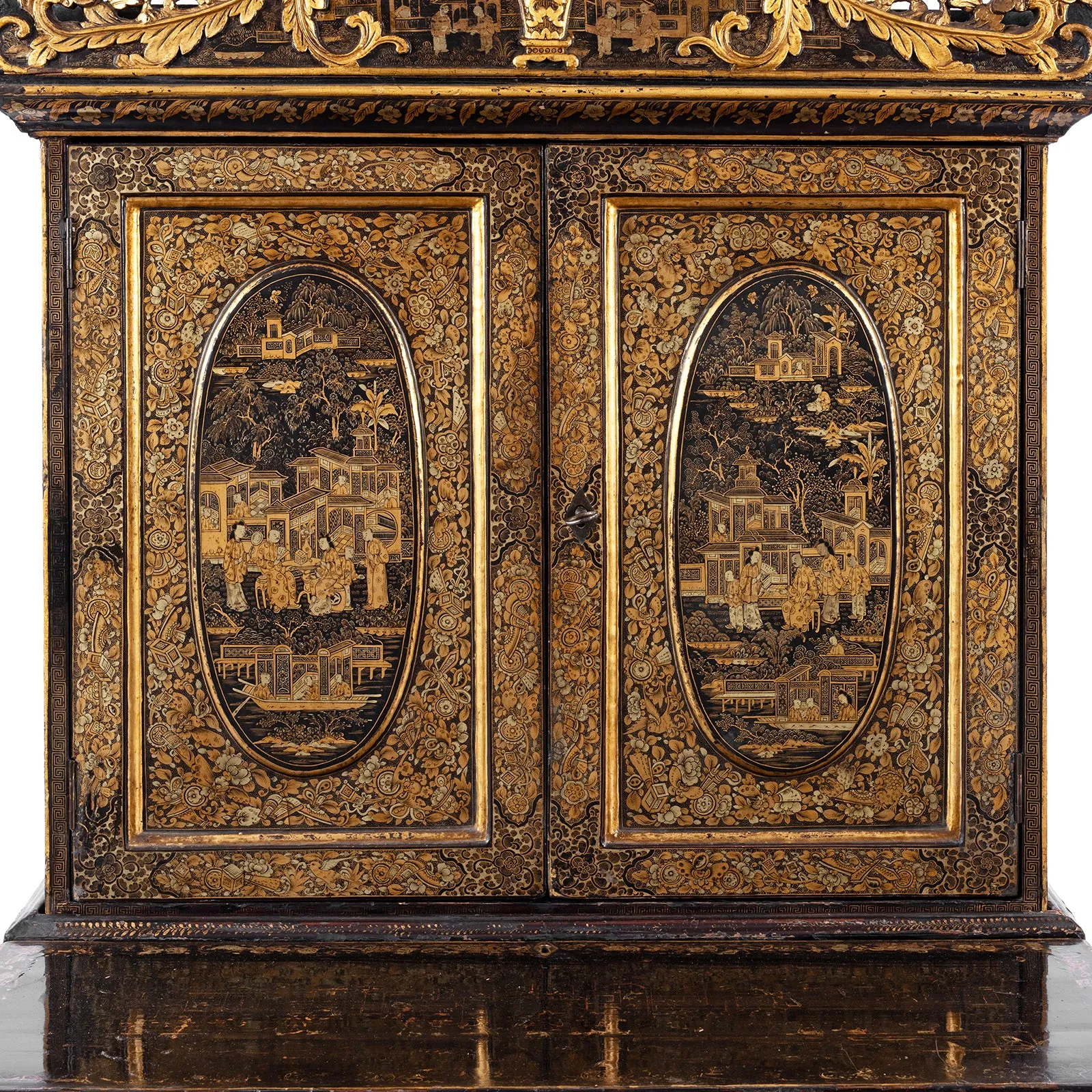 Lacquered Canton Export Bonheur De Jour Cabinet - Ca 1830