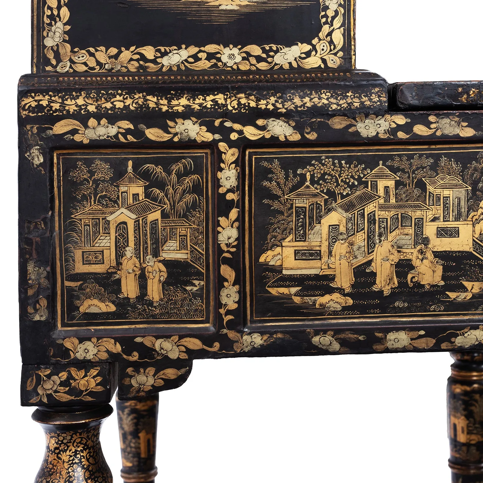 Lacquered Canton Export Bonheur De Jour Cabinet - Ca 1830