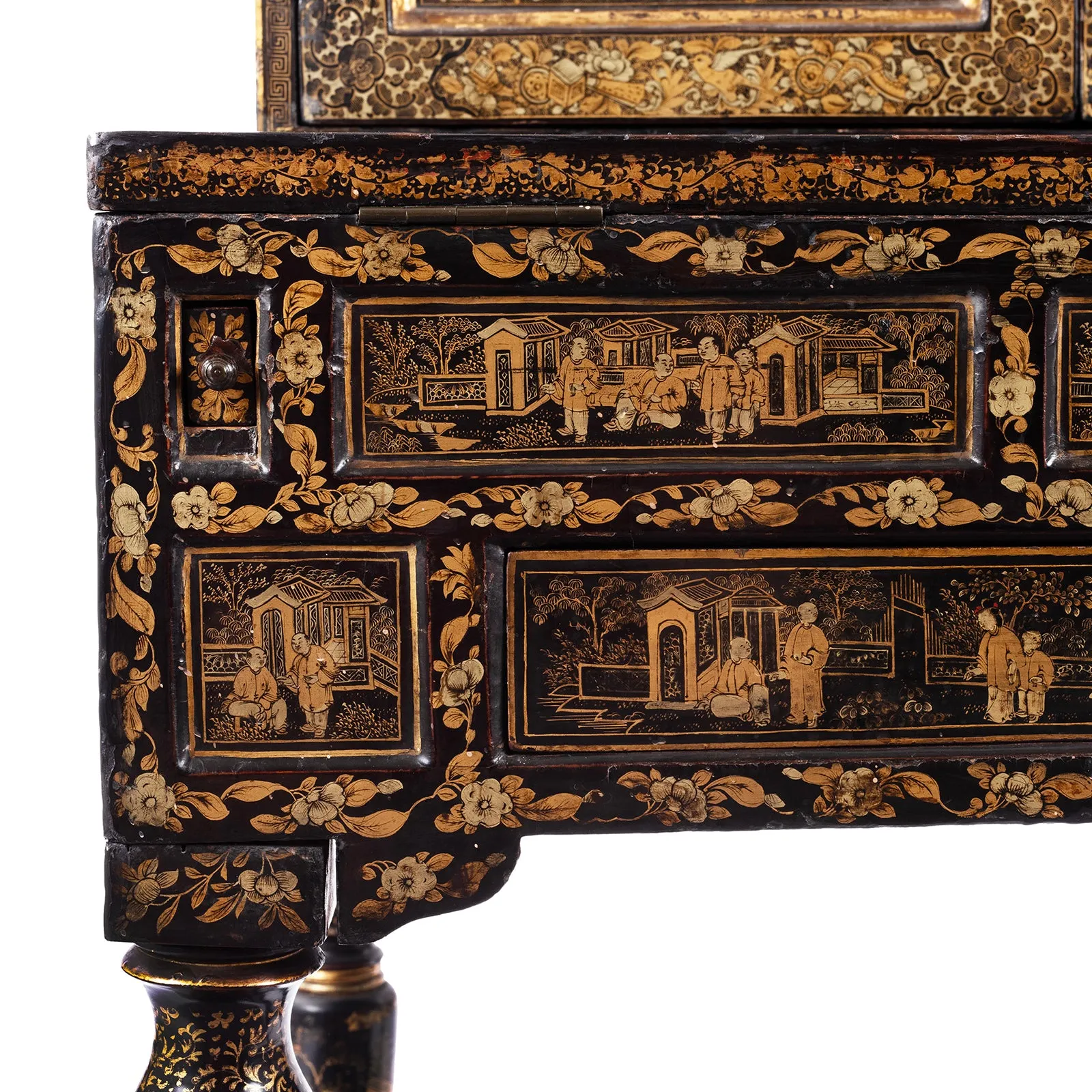 Lacquered Canton Export Bonheur De Jour Cabinet - Ca 1830