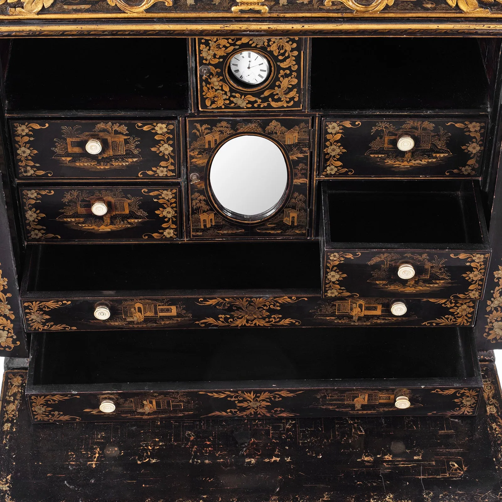 Lacquered Canton Export Bonheur De Jour Cabinet - Ca 1830