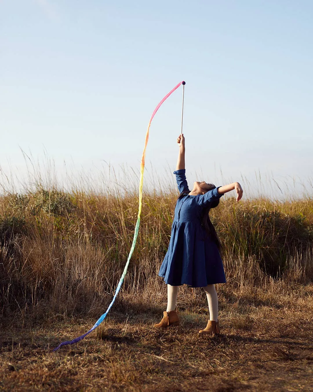 Large Rainbow Streamer - Silk & Wood Play Wand