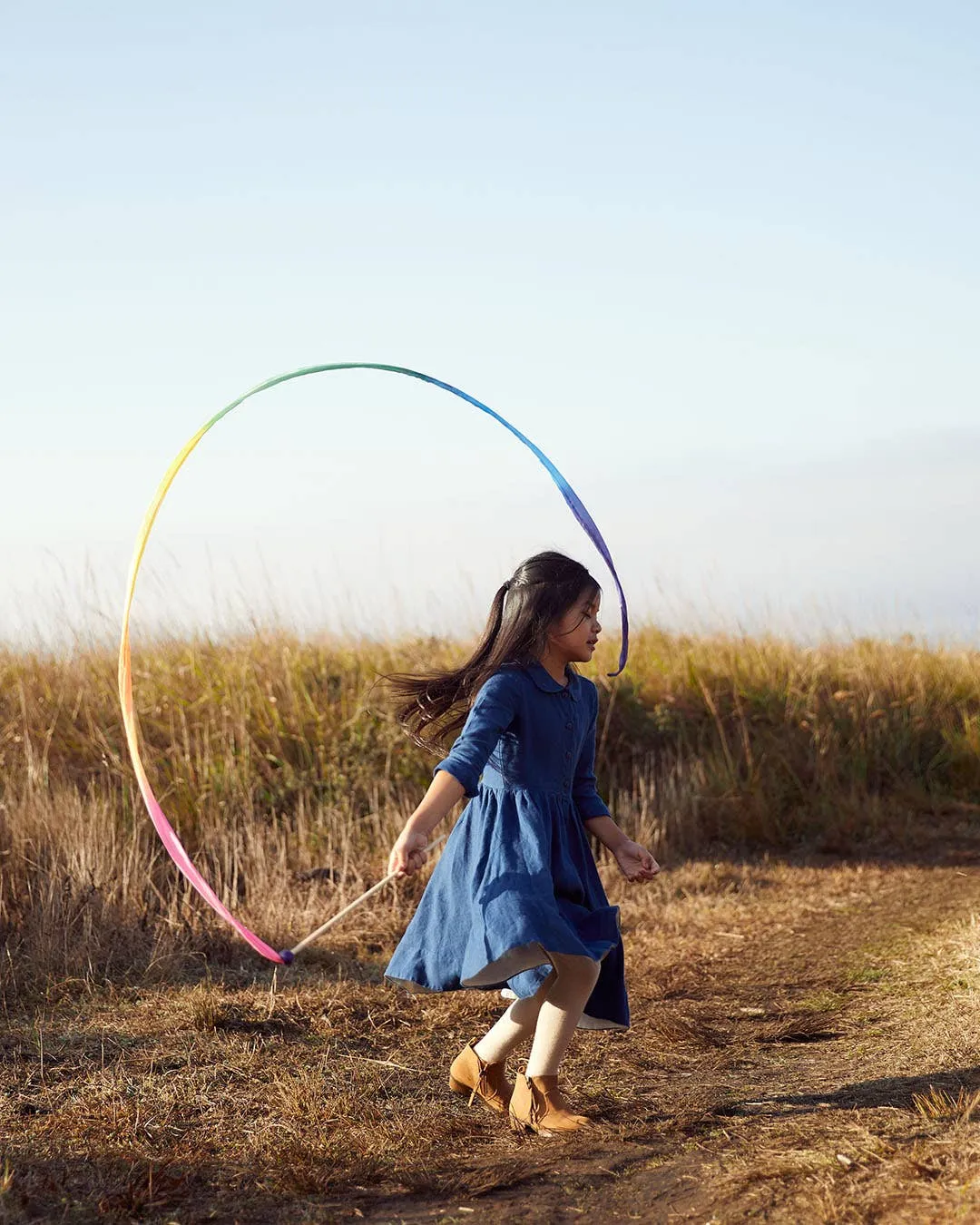 Large Rainbow Streamer - Silk & Wood Play Wand