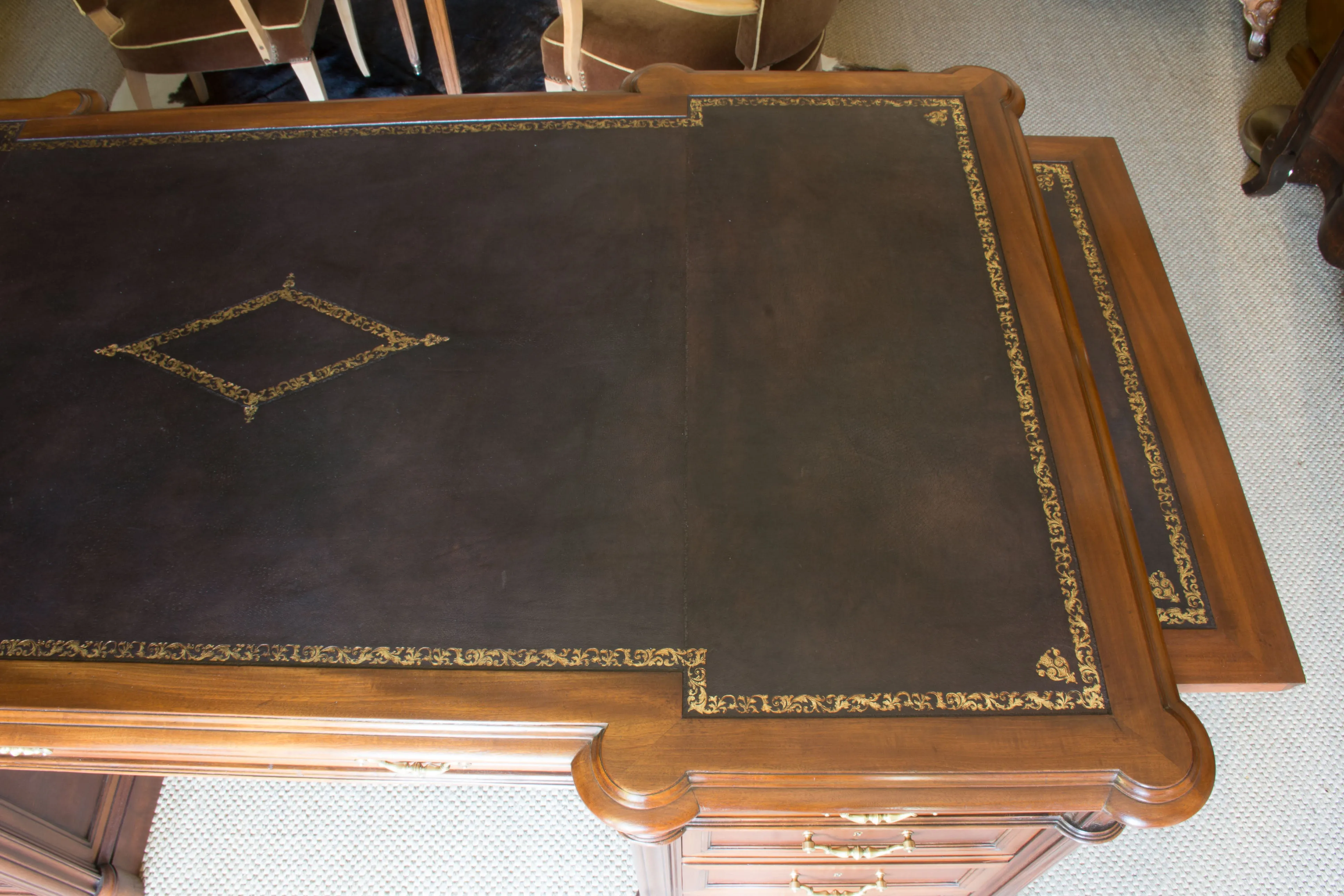 Late 19th century blonde mahogany Notary's desk with leather top