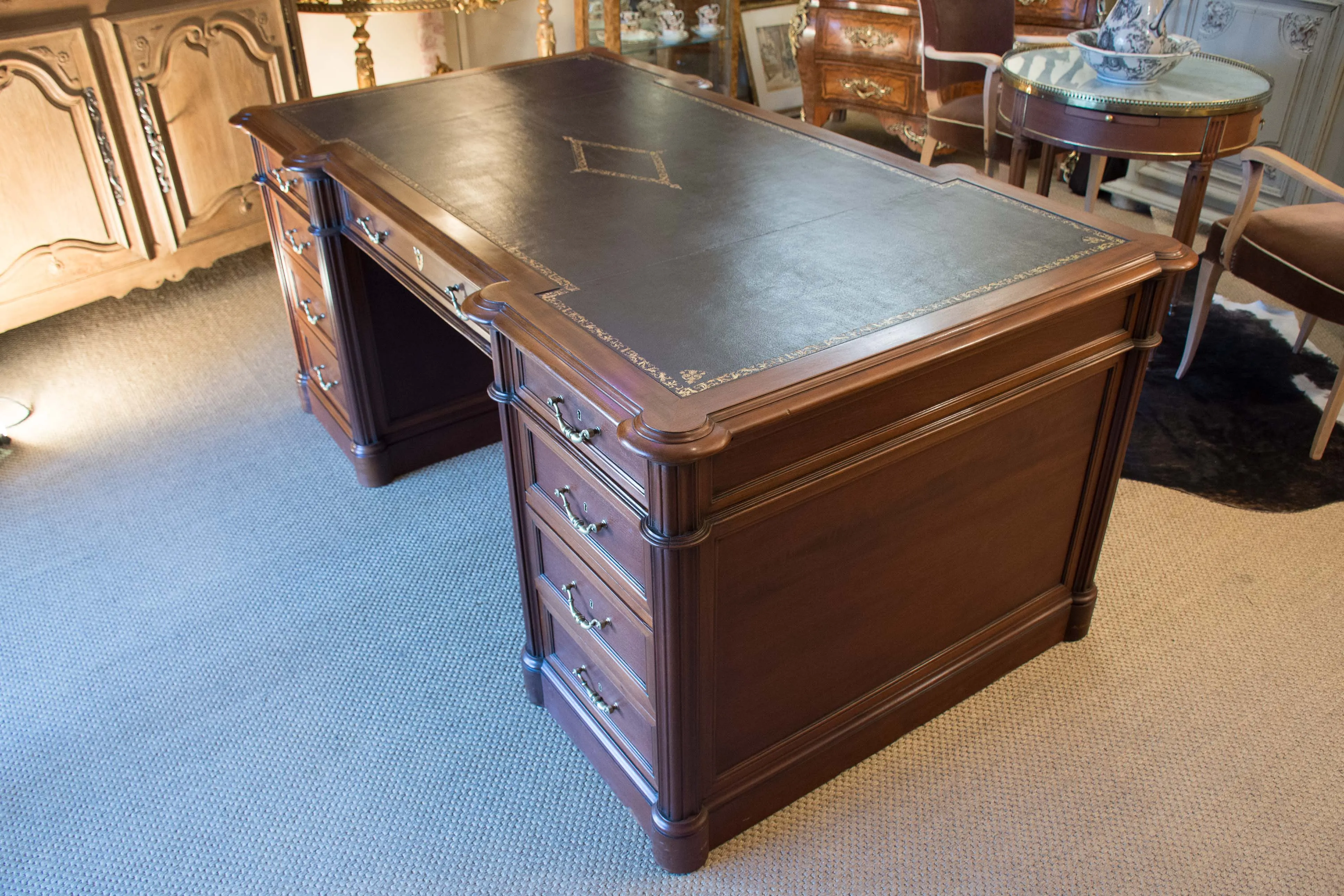 Late 19th century blonde mahogany Notary's desk with leather top