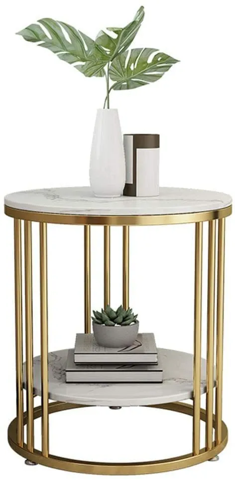 MACKWUD Coffee Table for Living Room,Bedroom Bedside Table Contemporary Accent Coffee and Snack End Table Top with Gold Metal Frame White/Gold