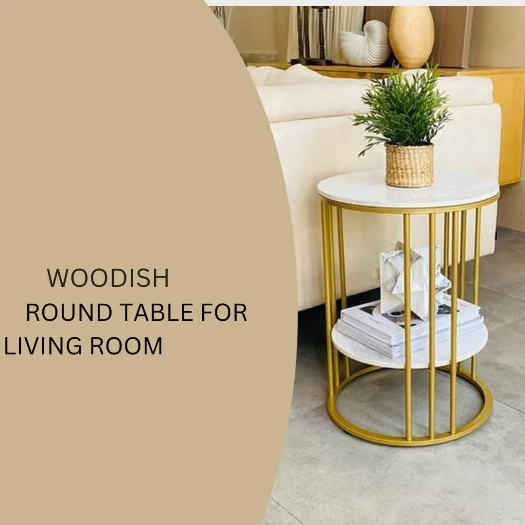 MACKWUD Coffee Table for Living Room,Bedroom Bedside Table Contemporary Accent Coffee and Snack End Table Top with Gold Metal Frame White/Gold