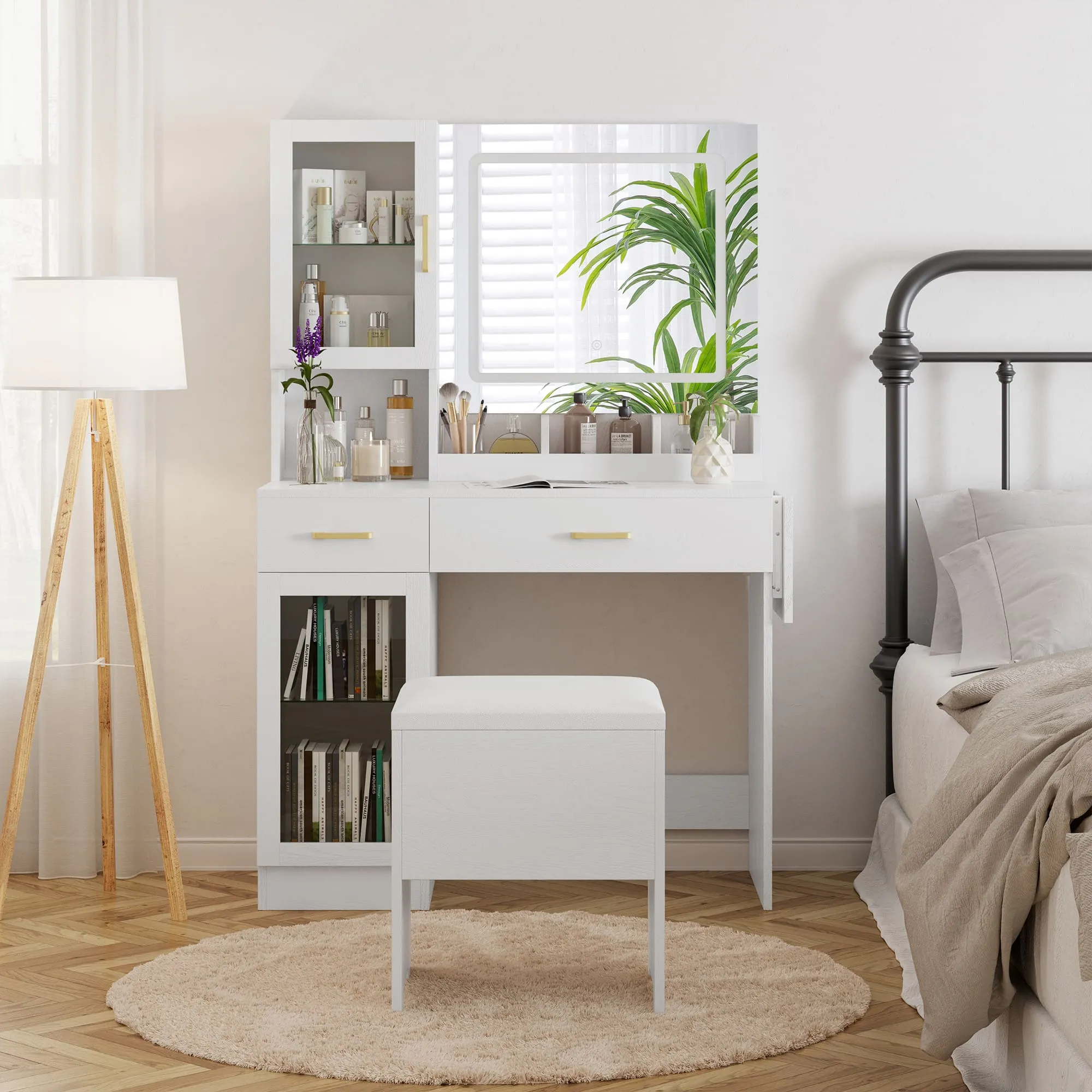 Makeup Vanity Desk with Sliding LED Lighted Mirror