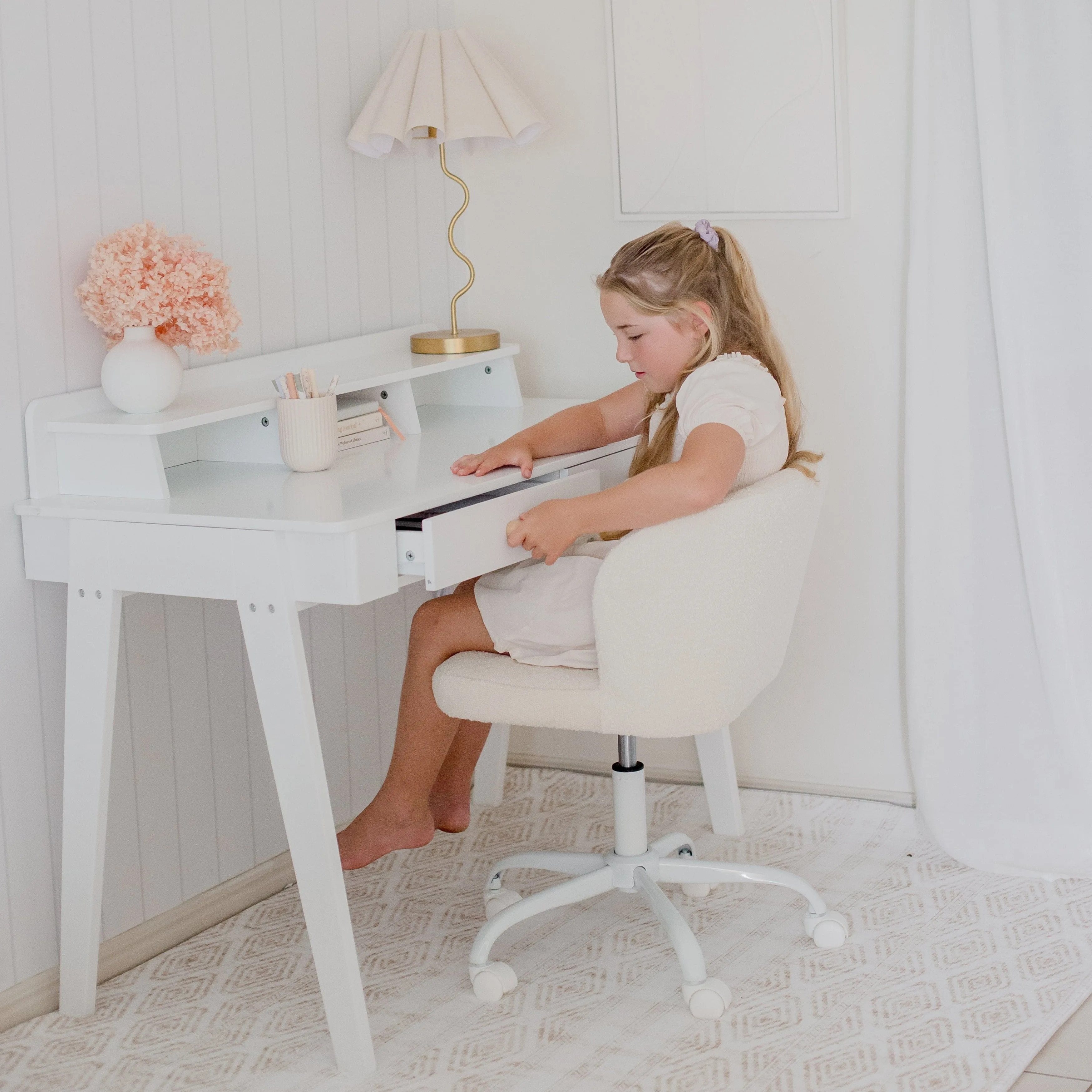 Mason Study Desk & Ivory Boucle Charli Chair Set