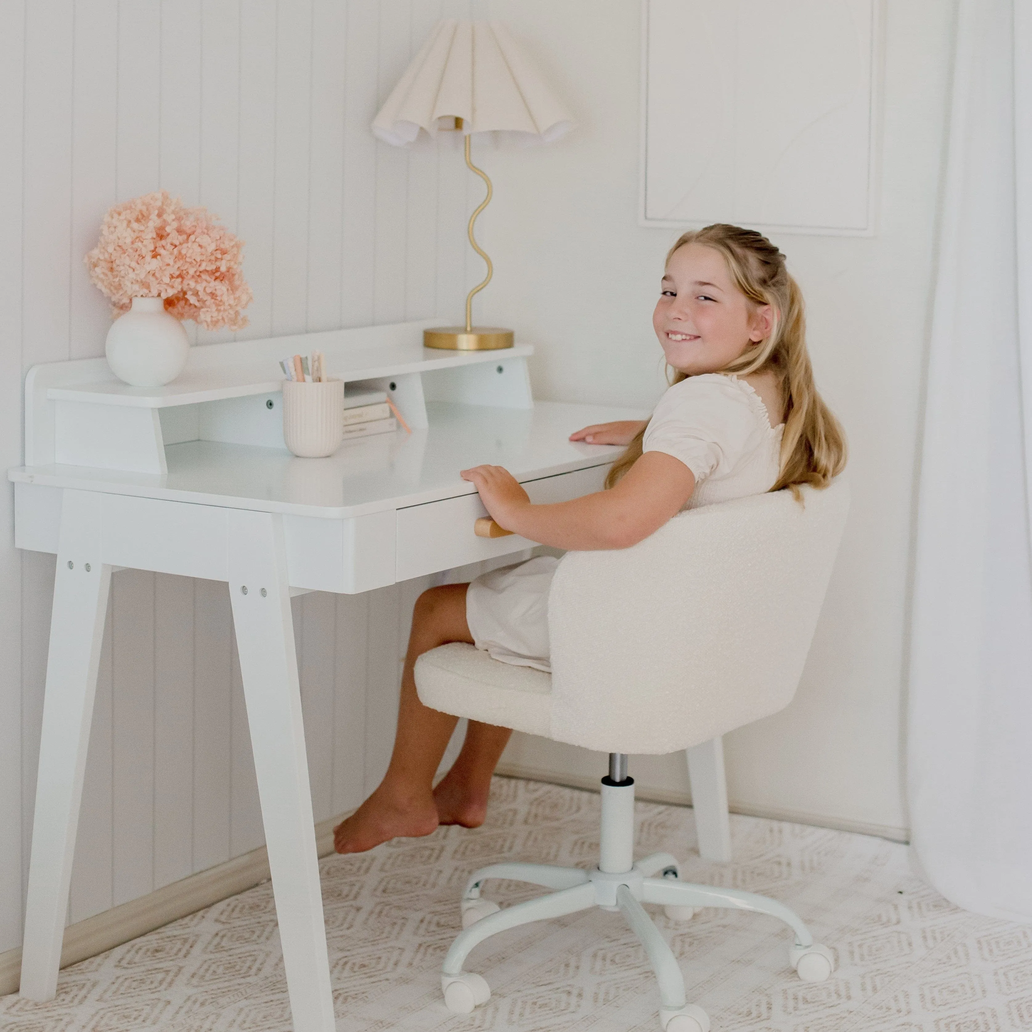 Mason Study Desk & Ivory Boucle Charli Chair Set