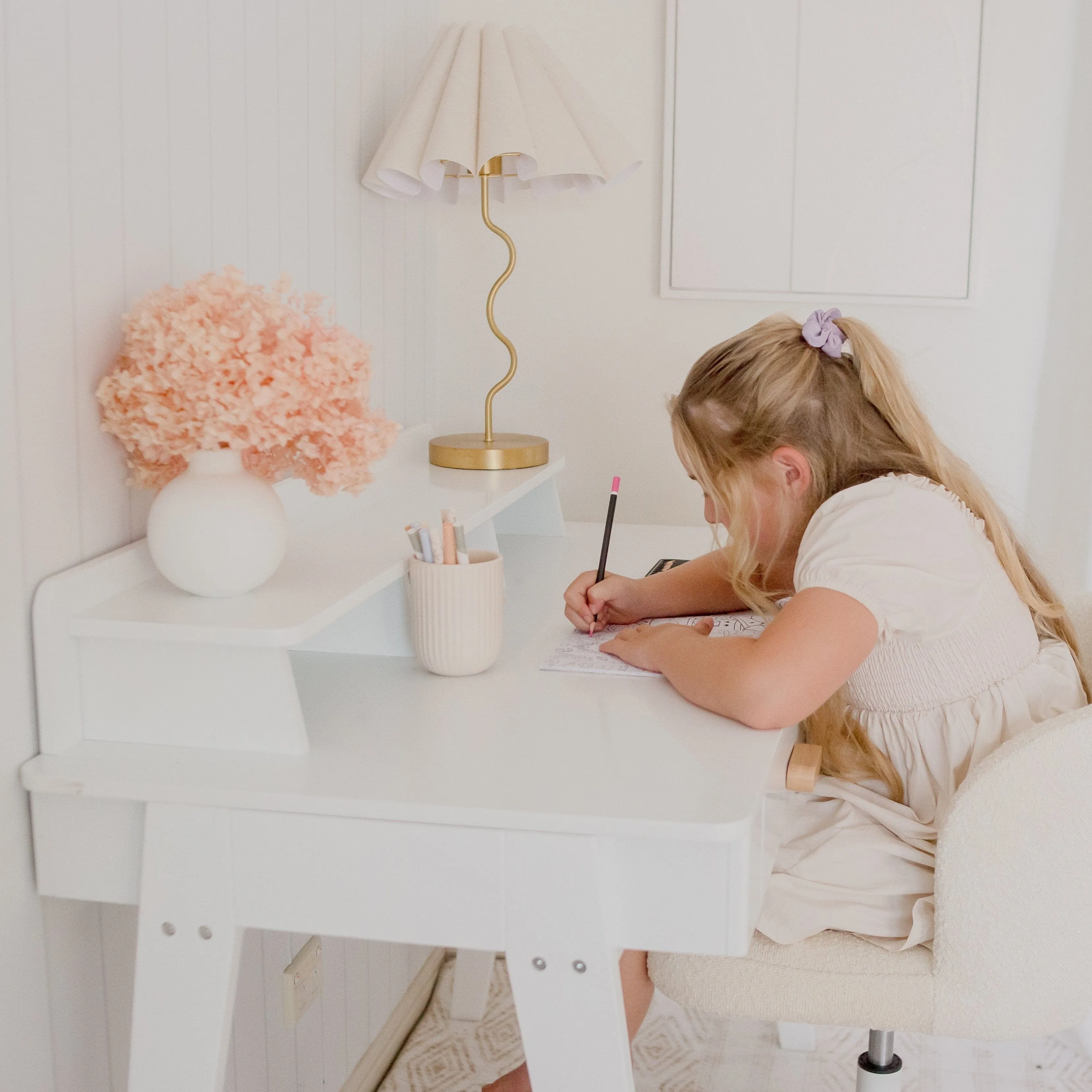 Mason Study Desk & Ivory Boucle Charli Chair Set