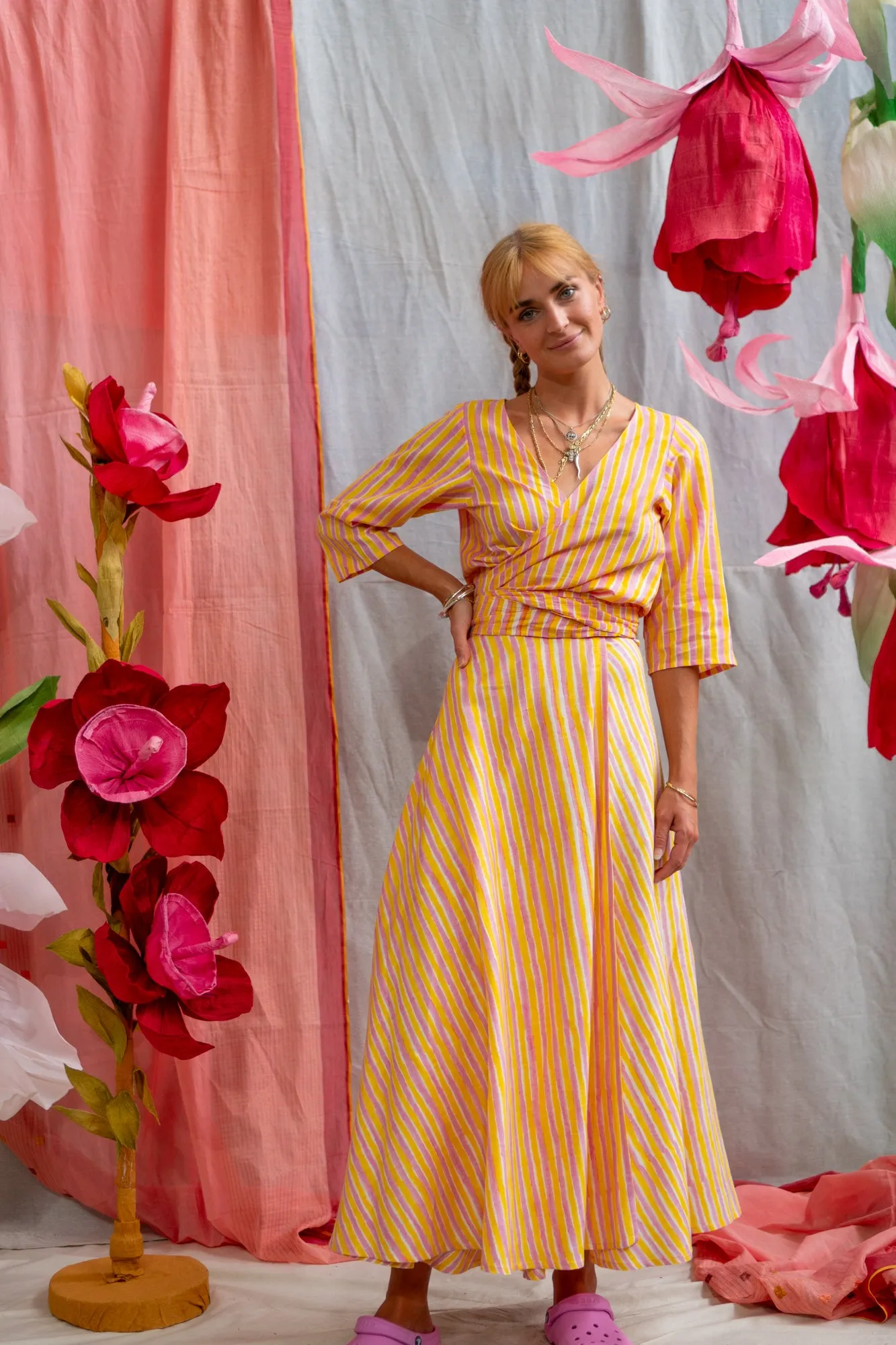 Maxi Wrap Skirt – Pink & Yellow Candy Stripe Print