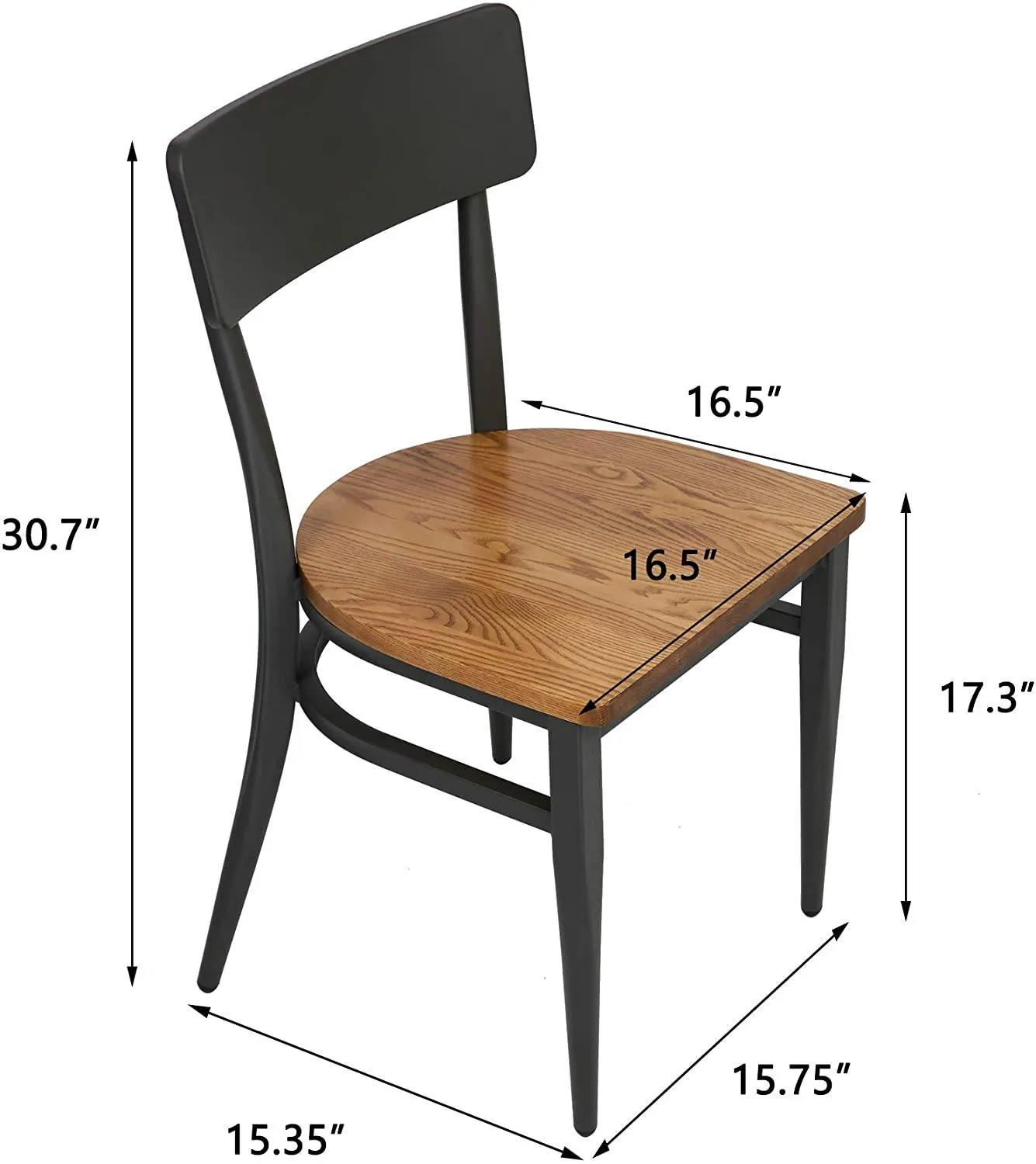 Mid-Century Dining Chairs Set of 2, w/Hollow Back & Wood Cushion, Rubber Iron Frame Chairs, No Assembled, Simple Chair for Room