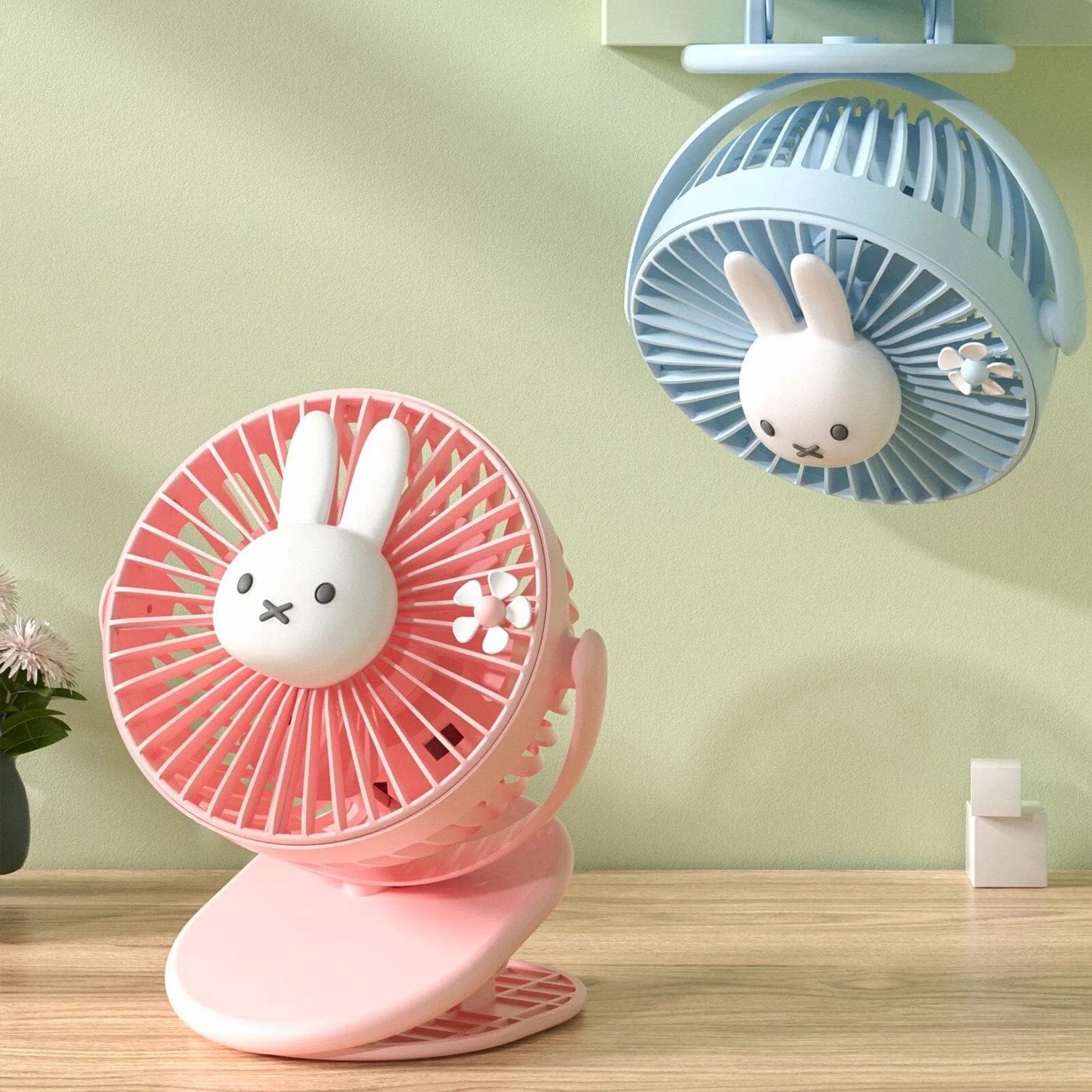 Miffy USB Rechargeable 3D Lamp Clip Fan