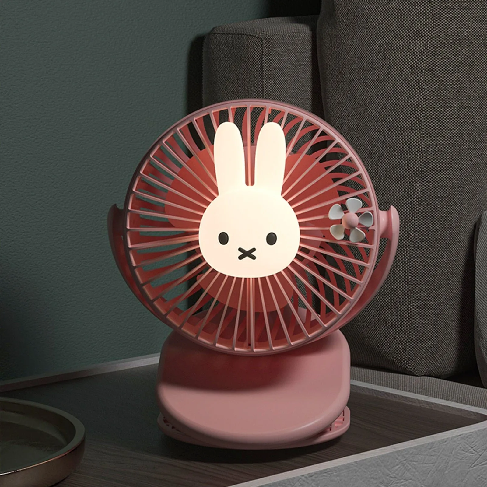 Miffy USB Rechargeable 3D Lamp Clip Fan