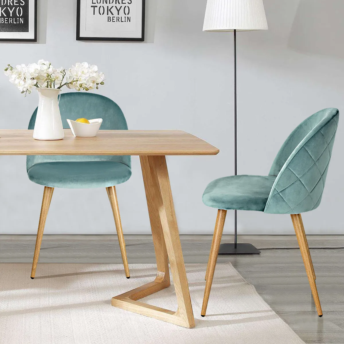 Modern and original velvet dining chair with graphic detail behind the back - ZOMBA