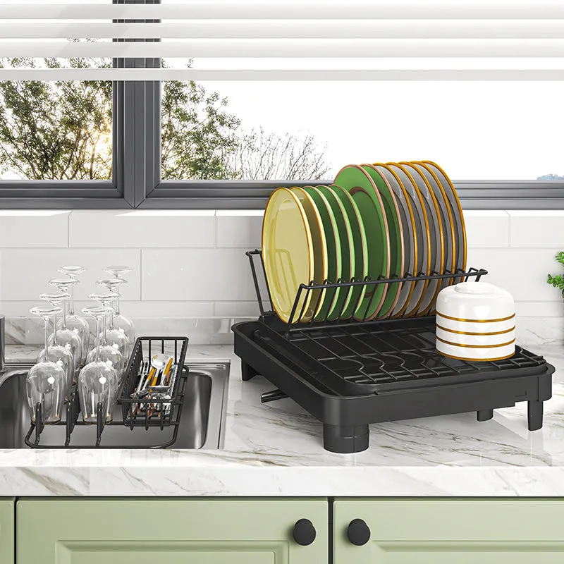 Modern Retractable Dish drying rack with cup cutlery and chopsticks drain holder