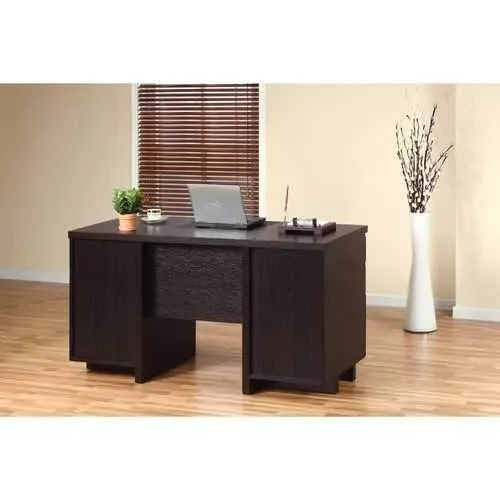 Modish Dark Brown Finish 2 File Drawers Desk With Metal Glides.