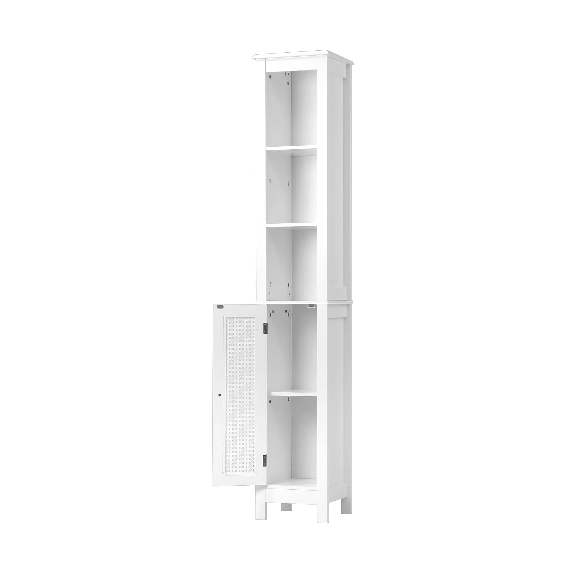 Oikiture Bathroom Cabinet Storage Laundry Tall Slim Cupboard Rattan Door White