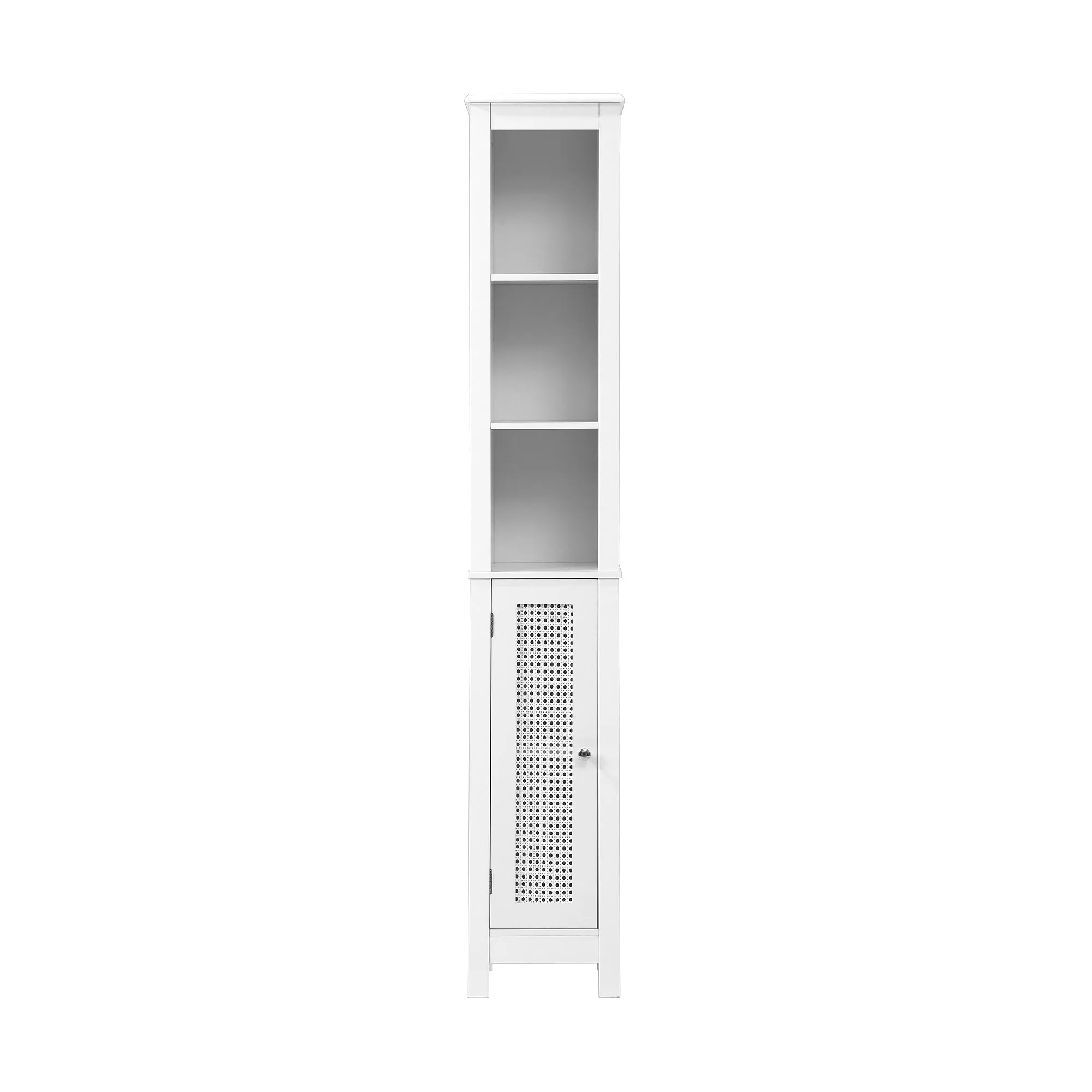 Oikiture Bathroom Cabinet Storage Laundry Tall Slim Cupboard Rattan Door White