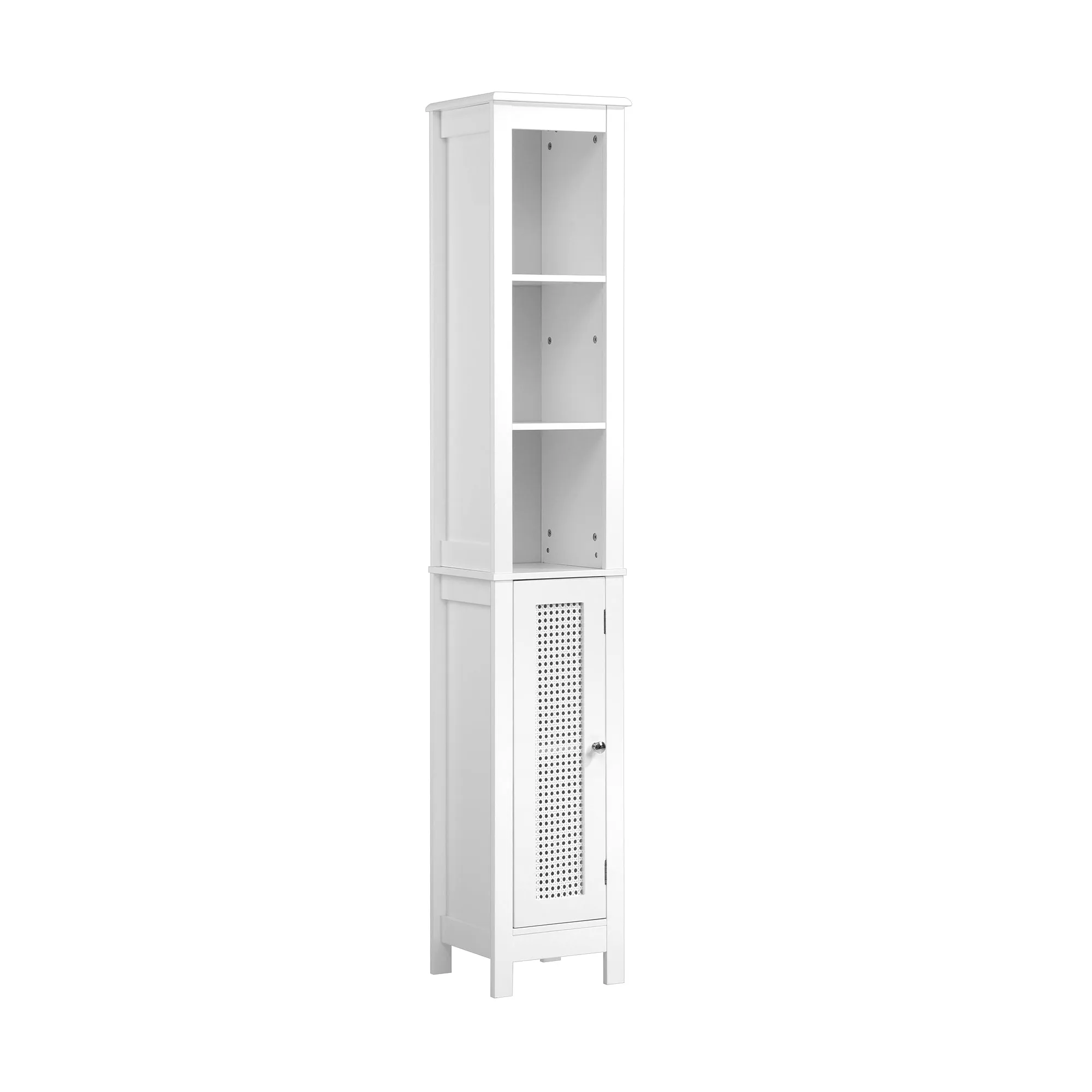 Oikiture Bathroom Cabinet Storage Laundry Tall Slim Cupboard Rattan Door White