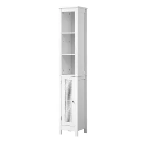 Oikiture Bathroom Cabinet Storage Laundry Tall Slim Cupboard Rattan Door White