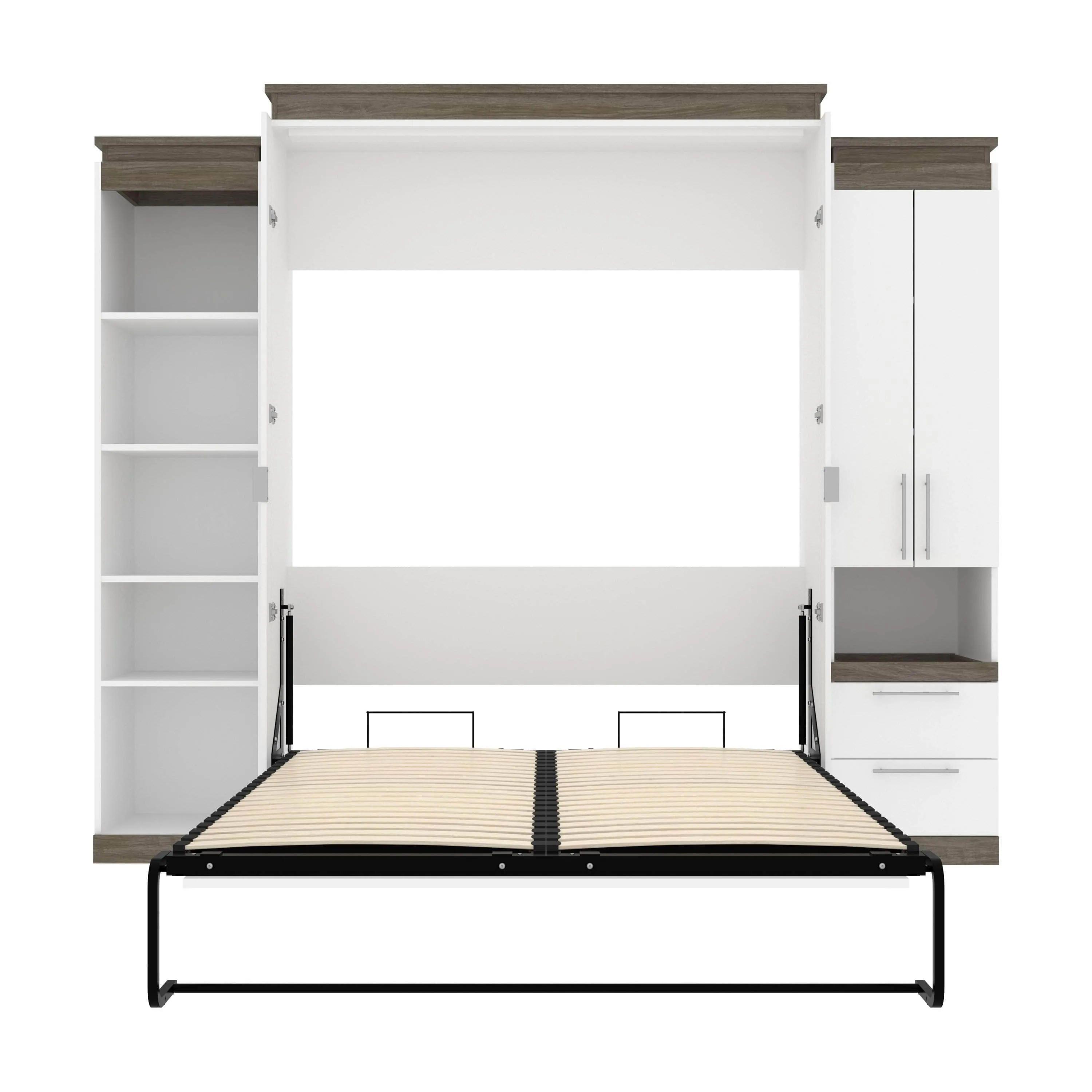 Orion 104"W Queen Murphy Wall Bed with Narrow Storage Solutions - Available in 2 Colours