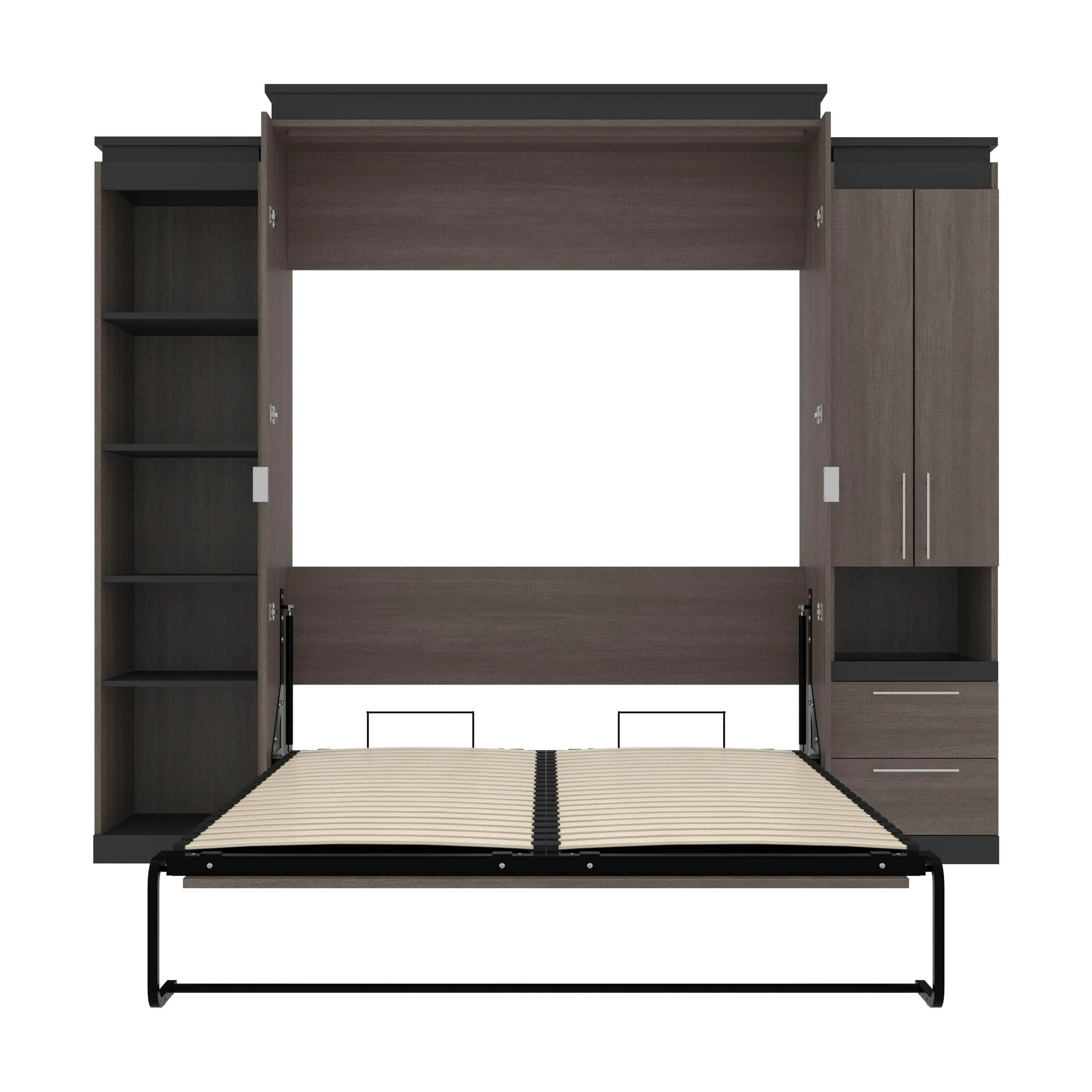 Orion 104"W Queen Murphy Wall Bed with Narrow Storage Solutions - Available in 2 Colours