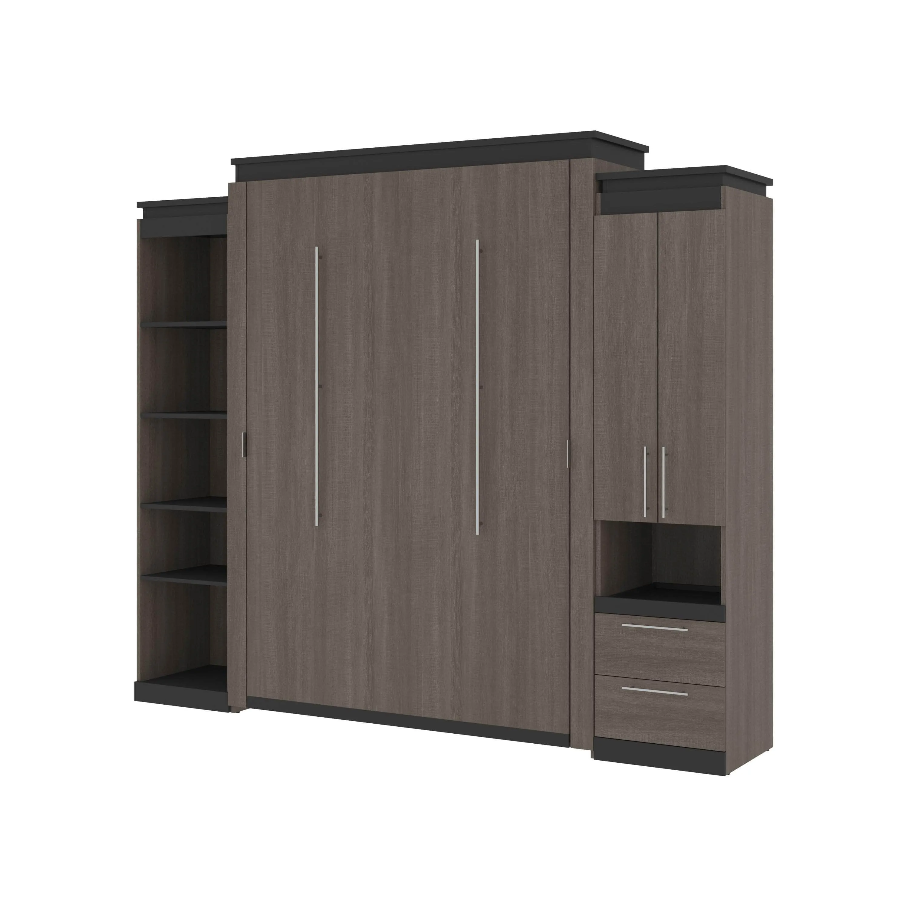 Orion 104"W Queen Murphy Wall Bed with Narrow Storage Solutions - Available in 2 Colours