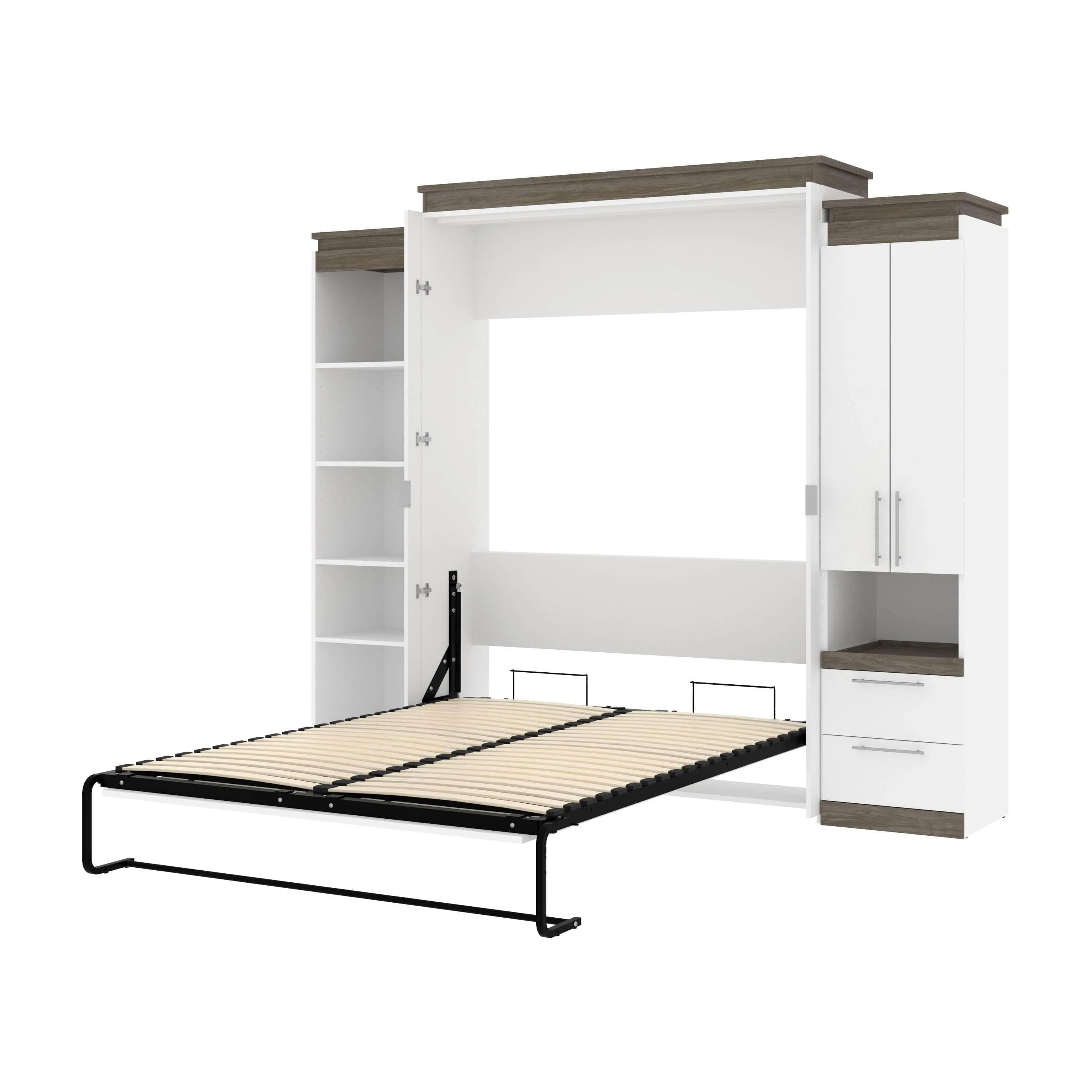 Orion 104"W Queen Murphy Wall Bed with Narrow Storage Solutions - Available in 2 Colours