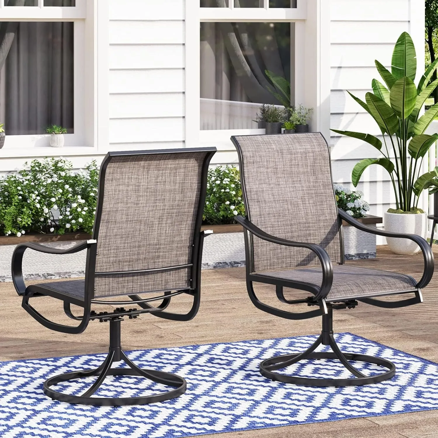 Patio Sling Dining Swivel Chairs with Steel Metal Frame