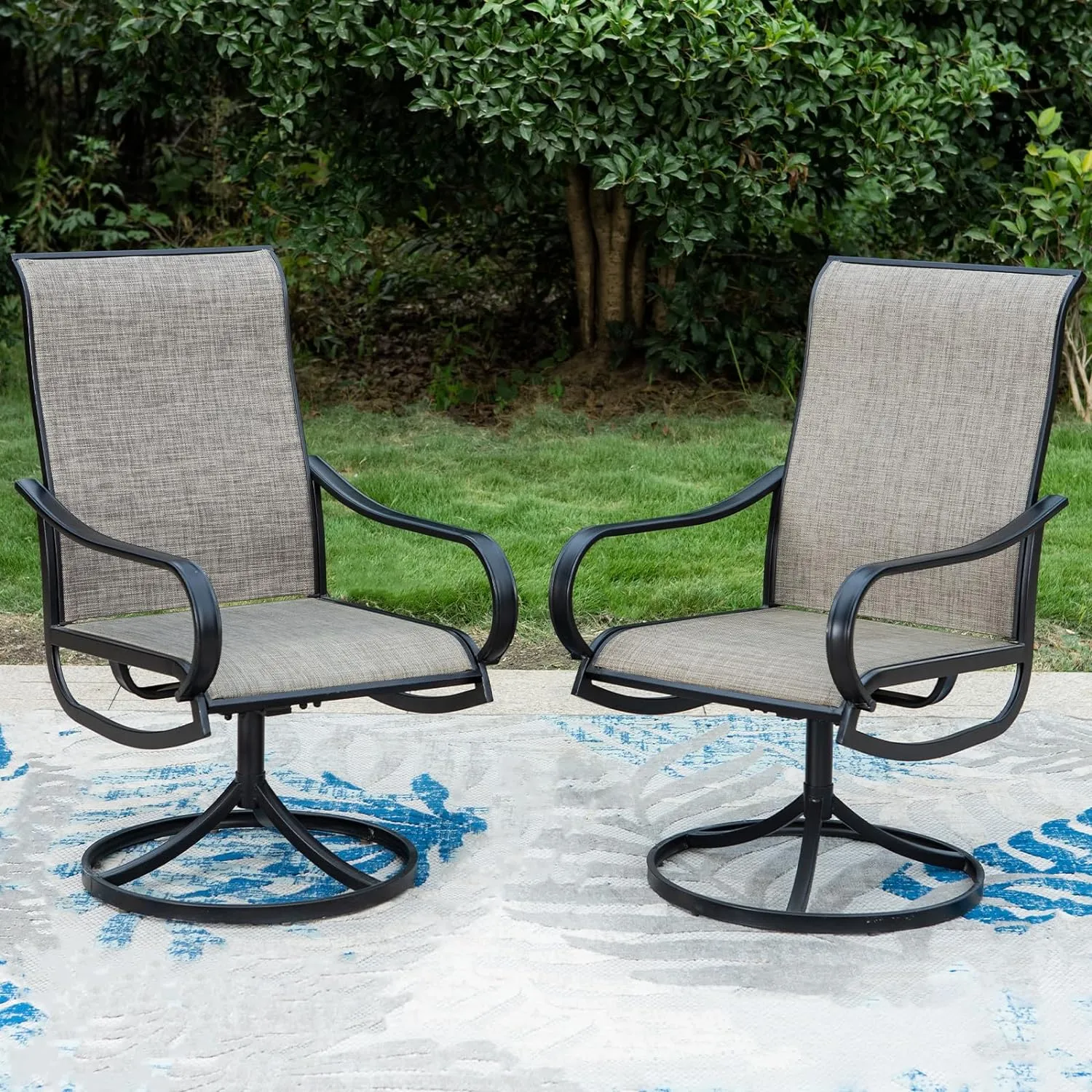 Patio Sling Dining Swivel Chairs with Steel Metal Frame