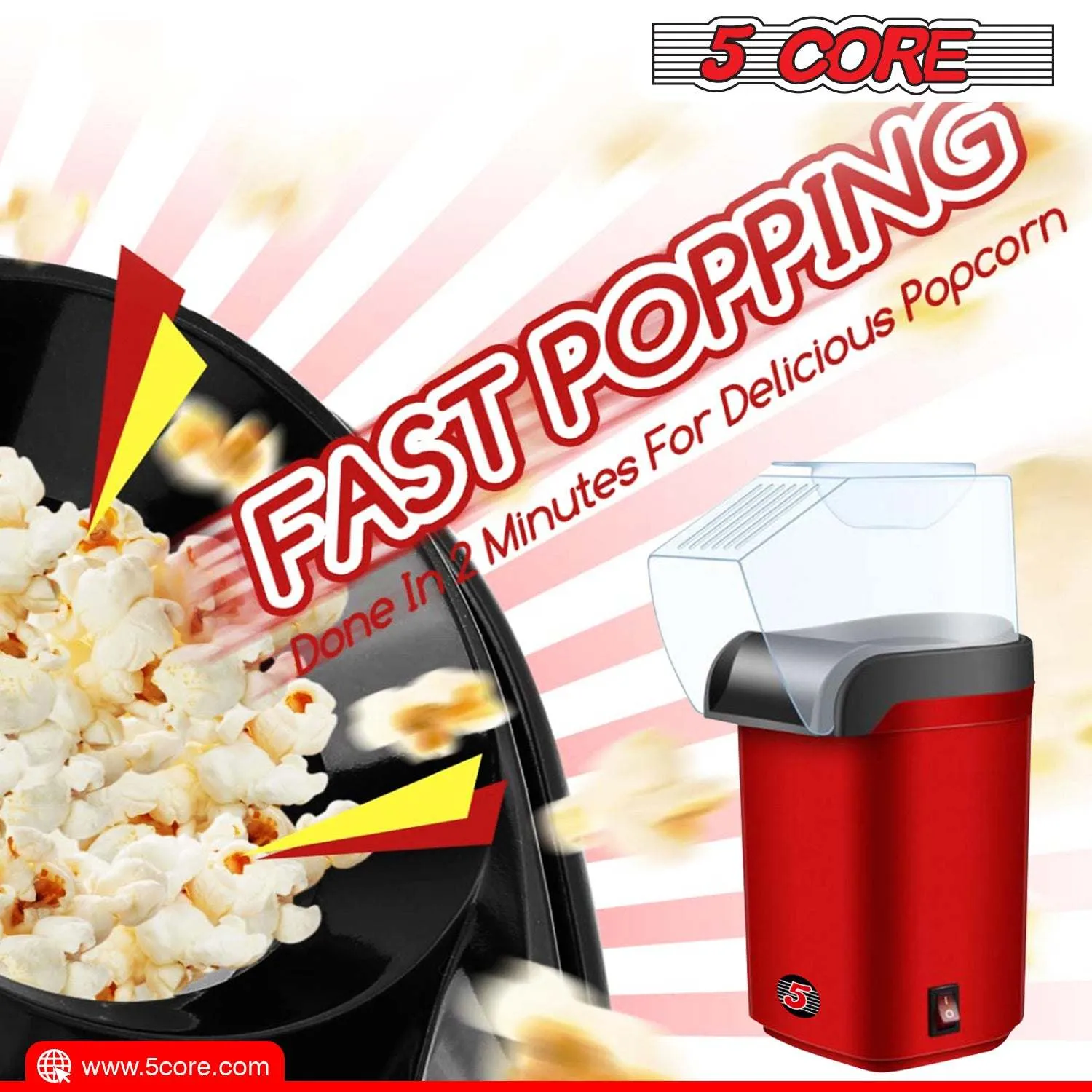 Popcorn Machine Hot Air Electric Popper Kernel Corn Maker Bpa Free No Oil 5 Core POP