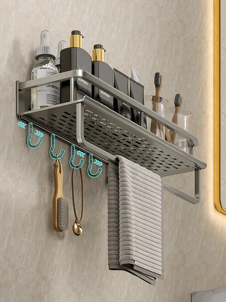 Punch-free bathroom rack bathroom shelf toilet space aluminum no drill hanging rack bathroom organizer hang on the wall