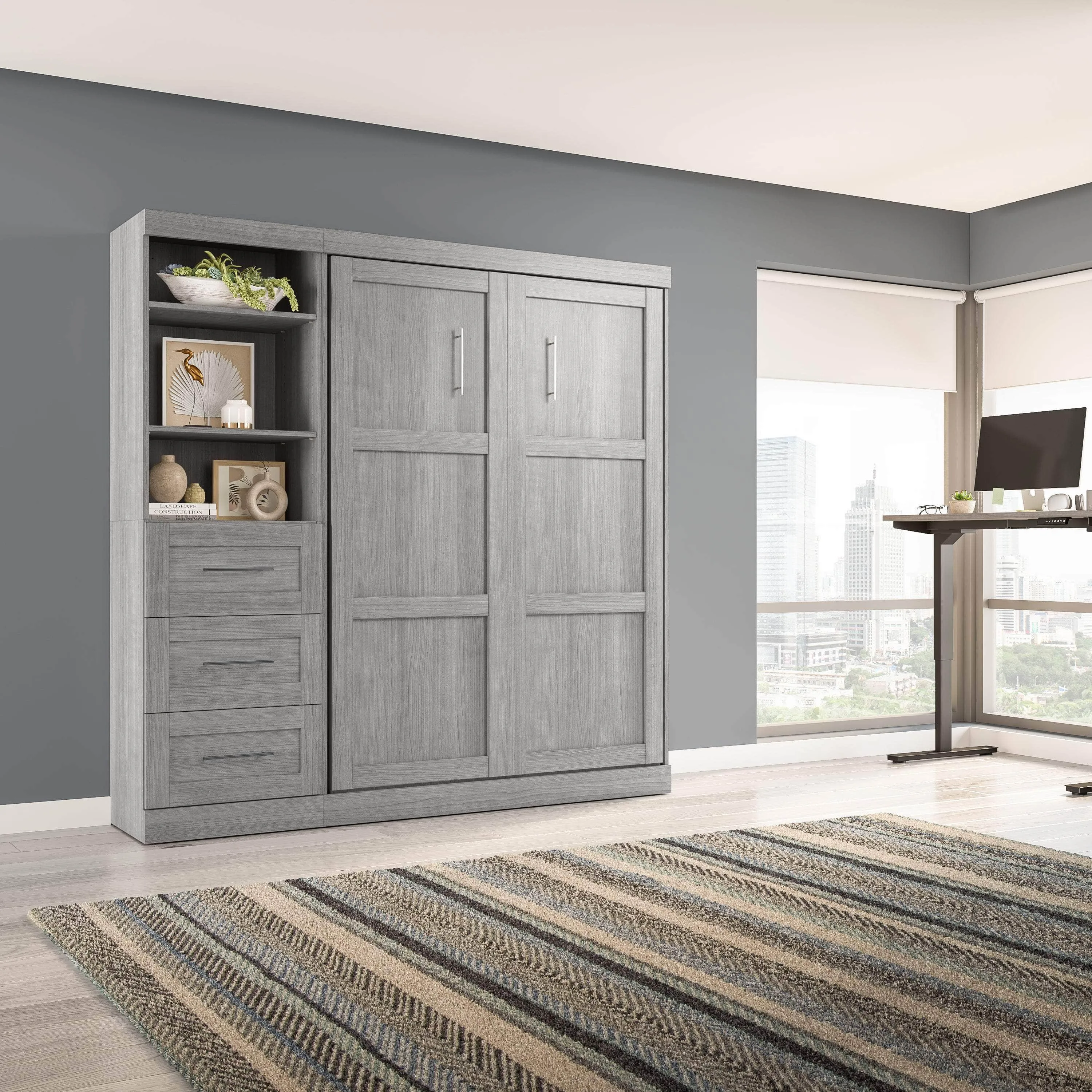 Pur Full Murphy Wall Bed and 1 Storage Unit with Drawers (84”) - Available in 7 Colours