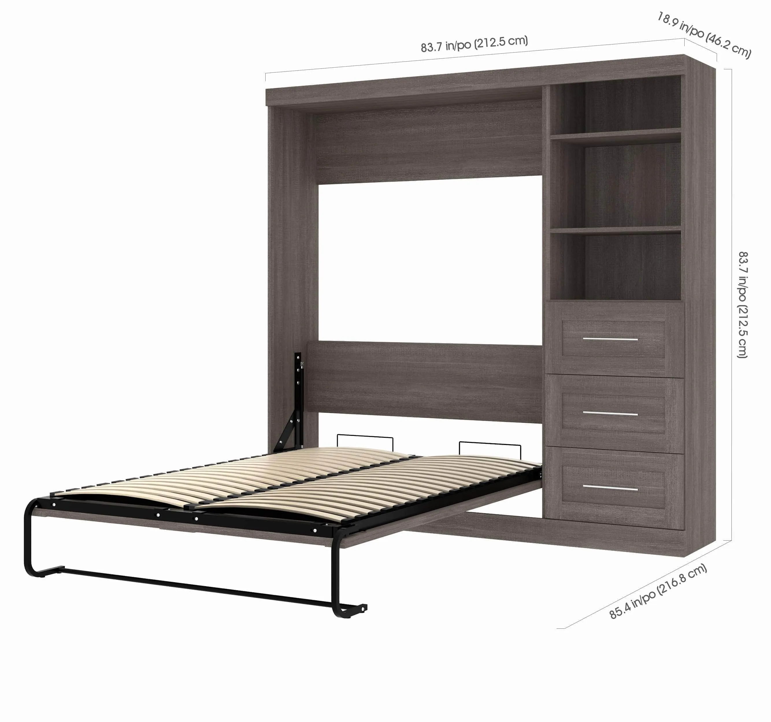 Pur Full Murphy Wall Bed and 1 Storage Unit with Drawers (84”) - Available in 7 Colours