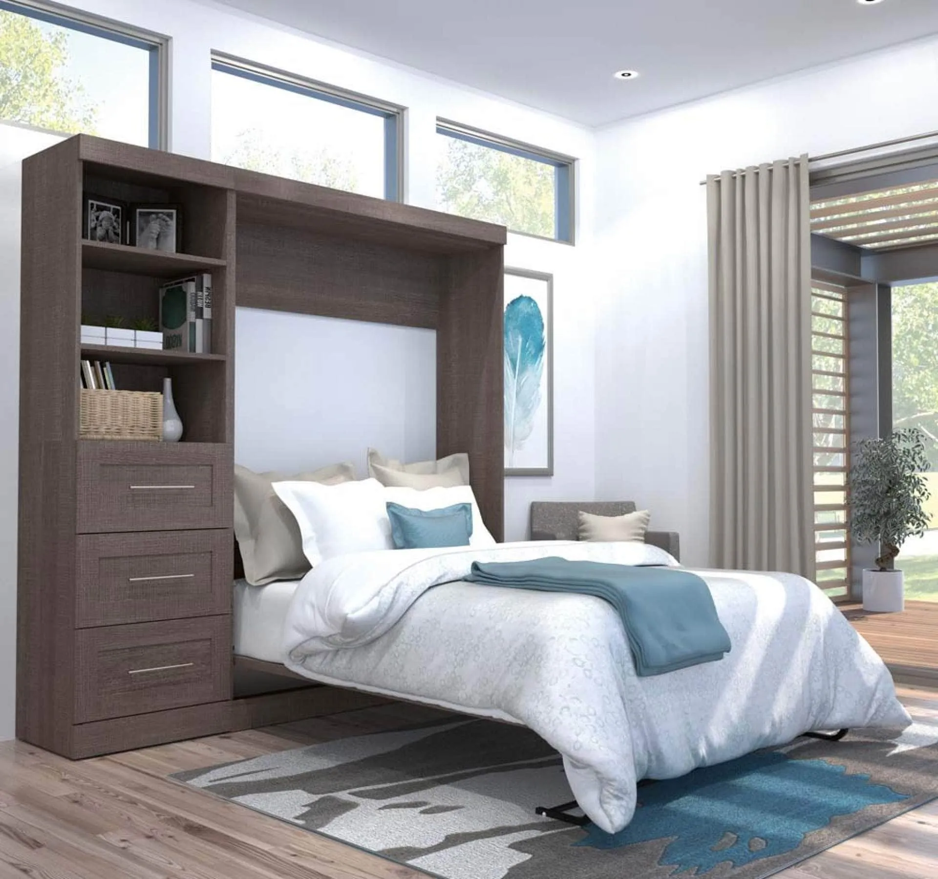 Pur Full Murphy Wall Bed and 1 Storage Unit with Drawers (84”) - Available in 7 Colours