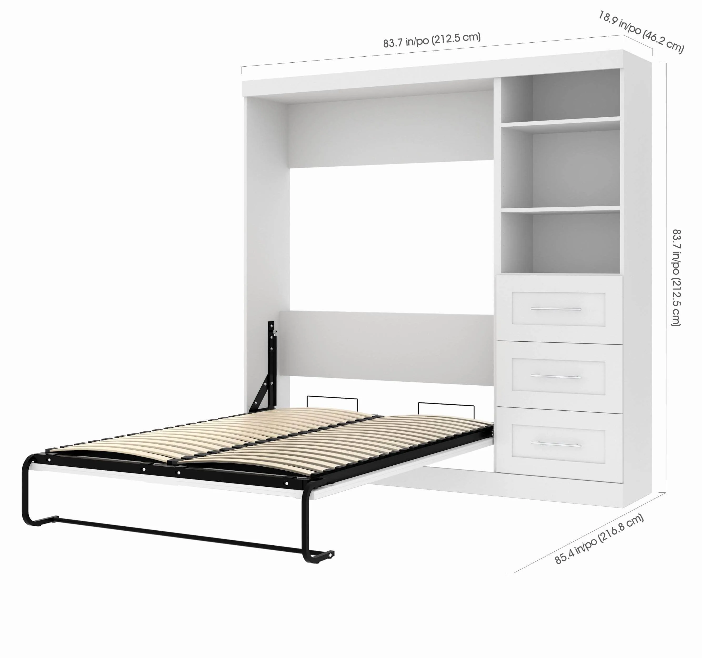 Pur Full Murphy Wall Bed and 1 Storage Unit with Drawers (84”) - Available in 7 Colours