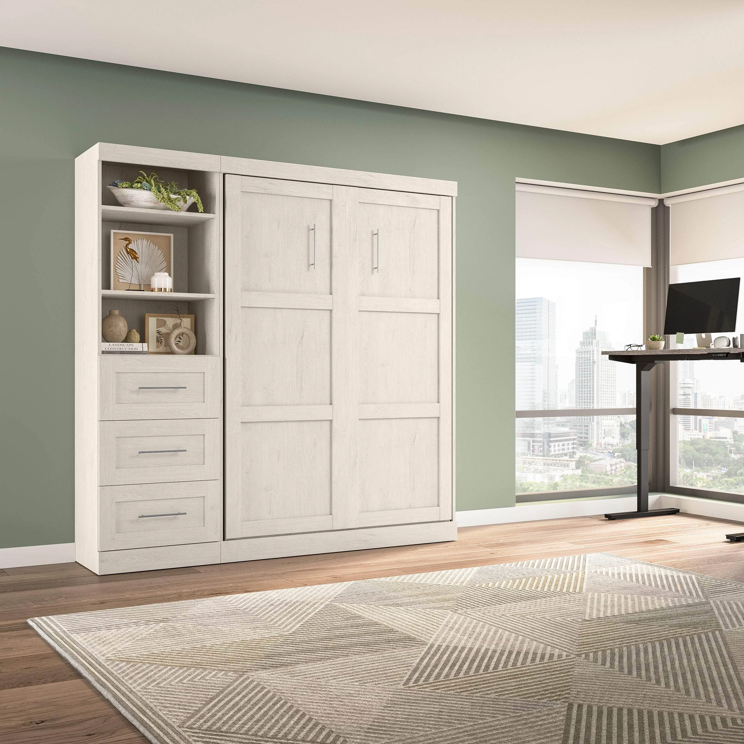 Pur Full Murphy Wall Bed and 1 Storage Unit with Drawers (84”) - Available in 7 Colours