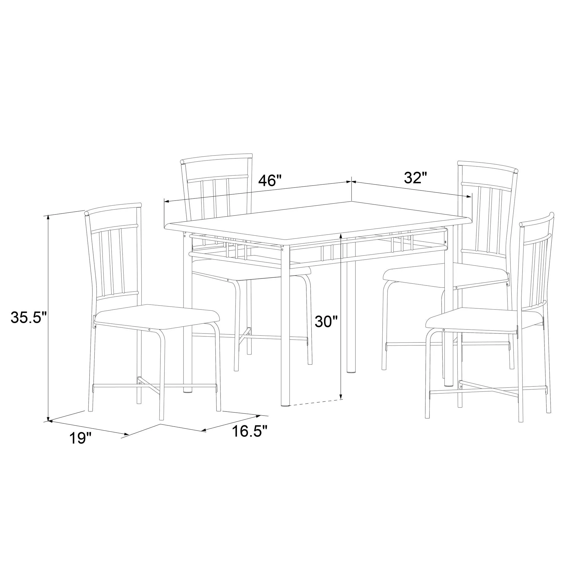 Roosevelt 5-Piece Wood & Metal Dining Set