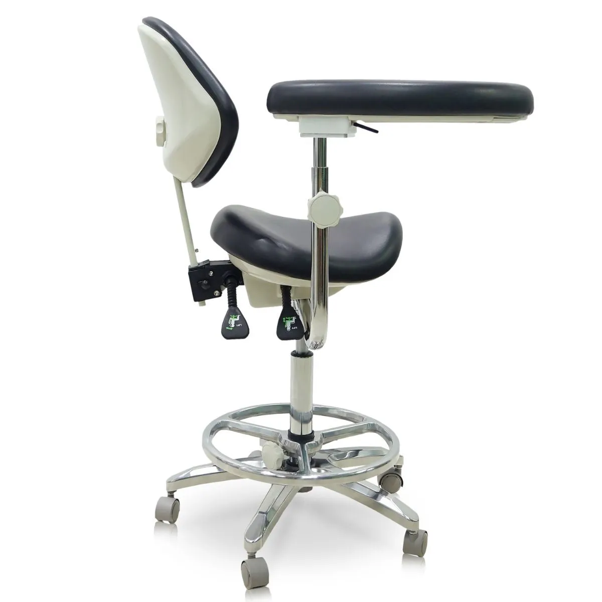 Saddle Style Dental Assistant Stool with Swing Arm and Footrest