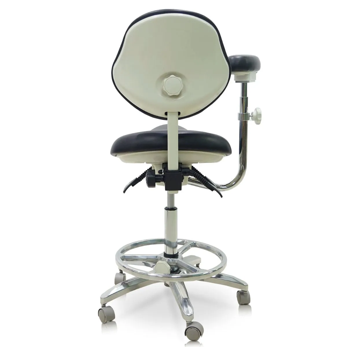 Saddle Style Dental Assistant Stool with Swing Arm and Footrest