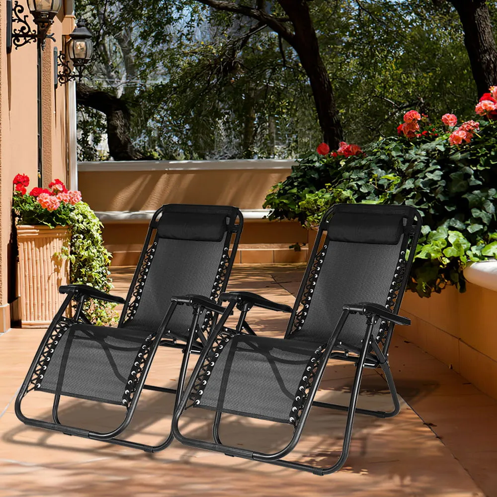 Set of 2 Folding Recliner Garden Leisure Beach Chair with Headrest for Garden Outdoor Camping