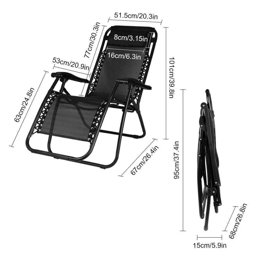 Set of 2 Folding Recliner Garden Leisure Beach Chair with Headrest for Garden Outdoor Camping